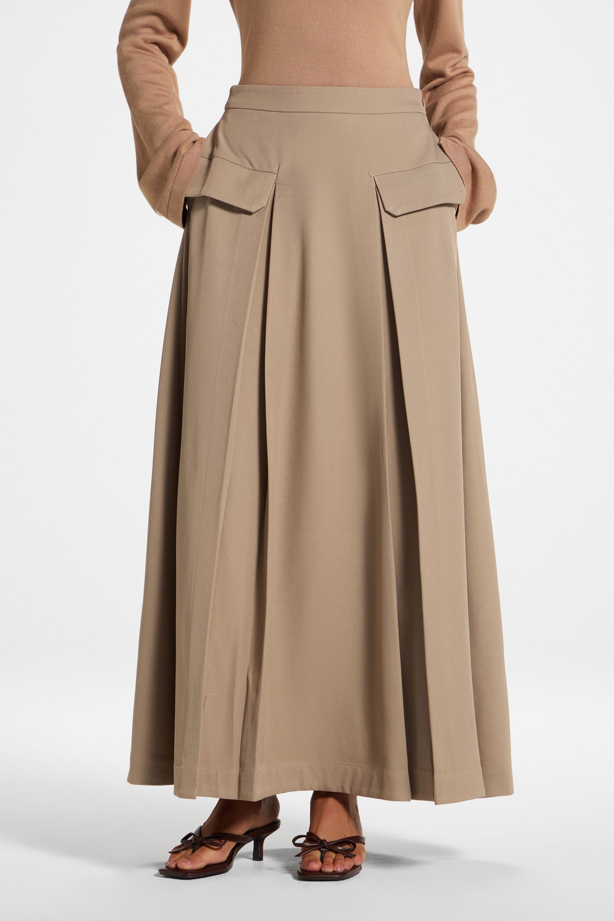 Pleated Maxi Skirt - Taupe