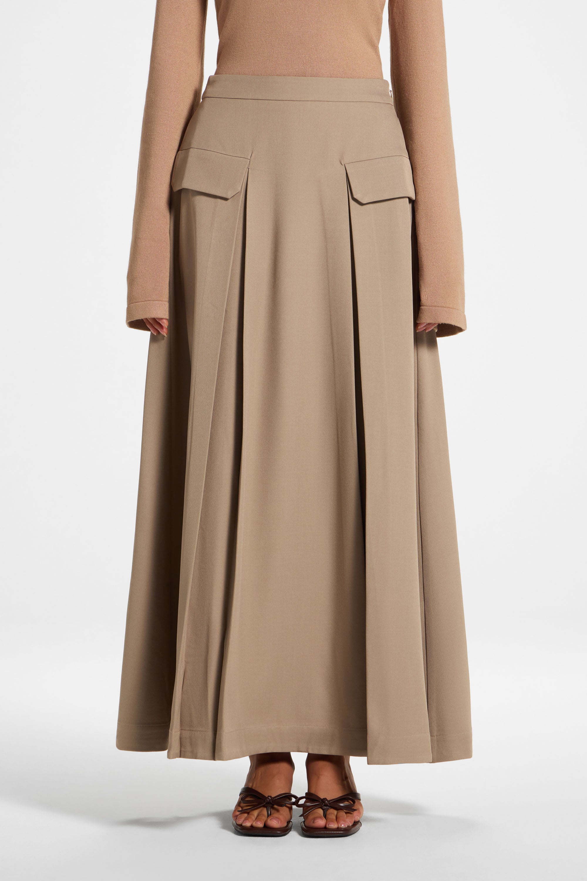 Pleated Maxi Skirt - Taupe