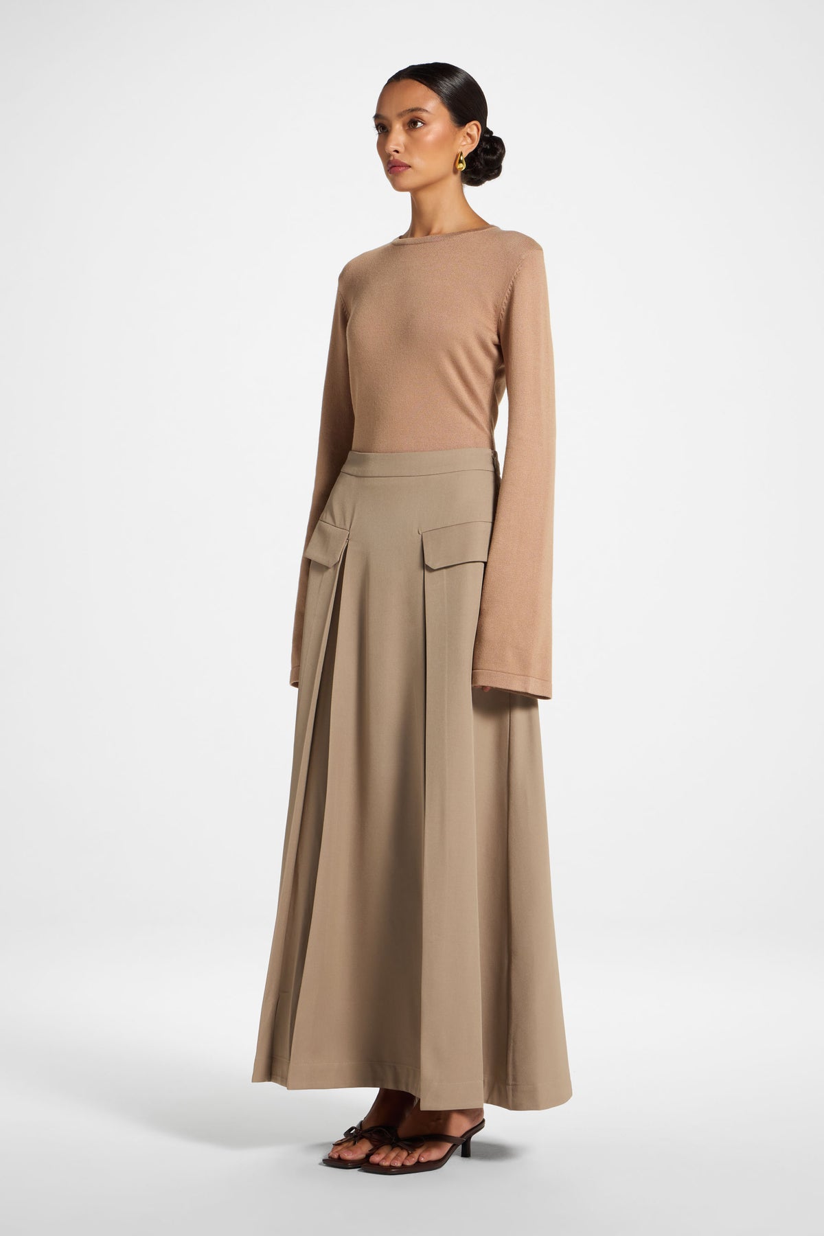 Pleated Maxi Skirt - Taupe