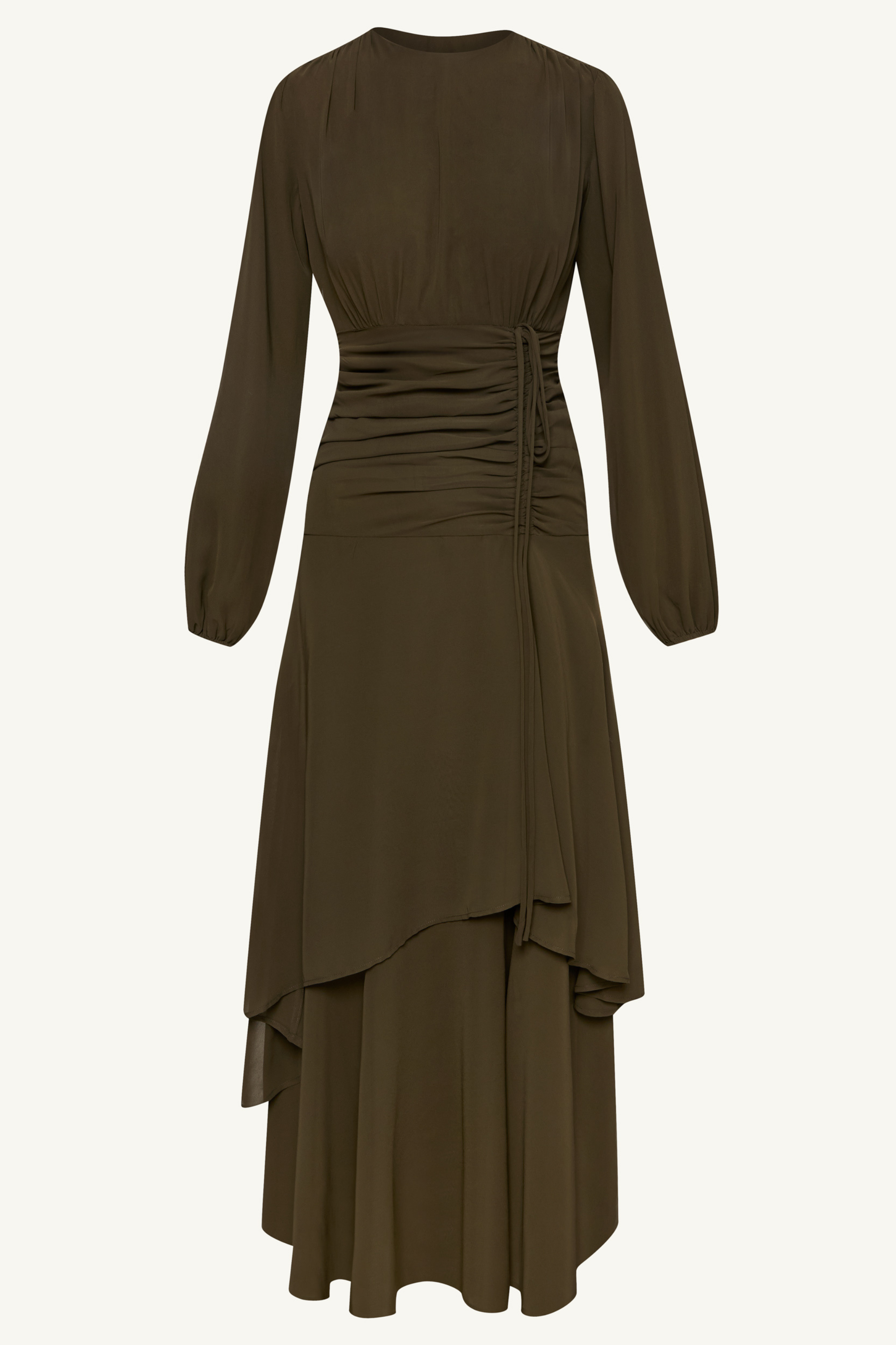 Narjis Side Rouched Maxi Dress - Olive