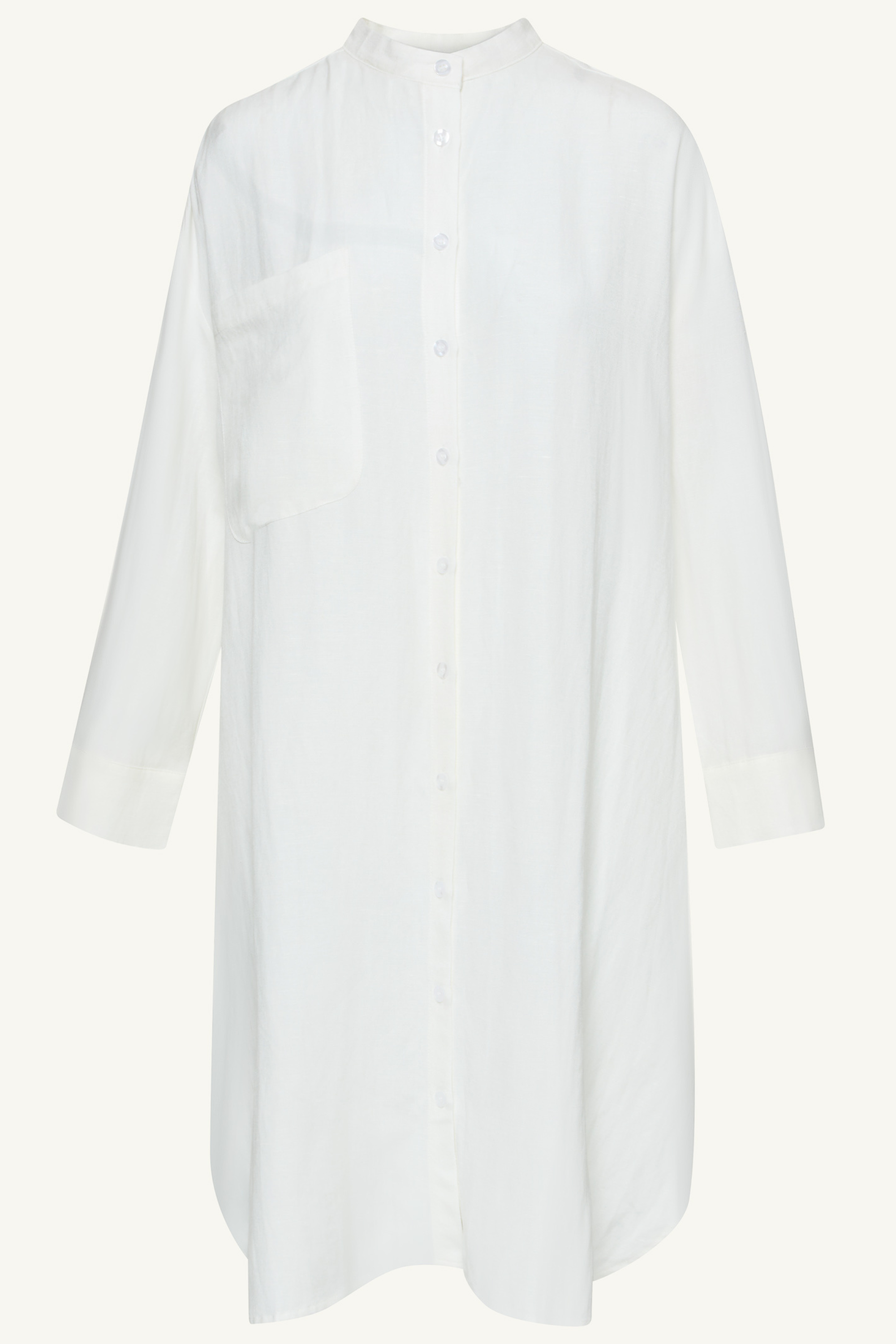 Linen Longline Button Down Cover Up Top - White