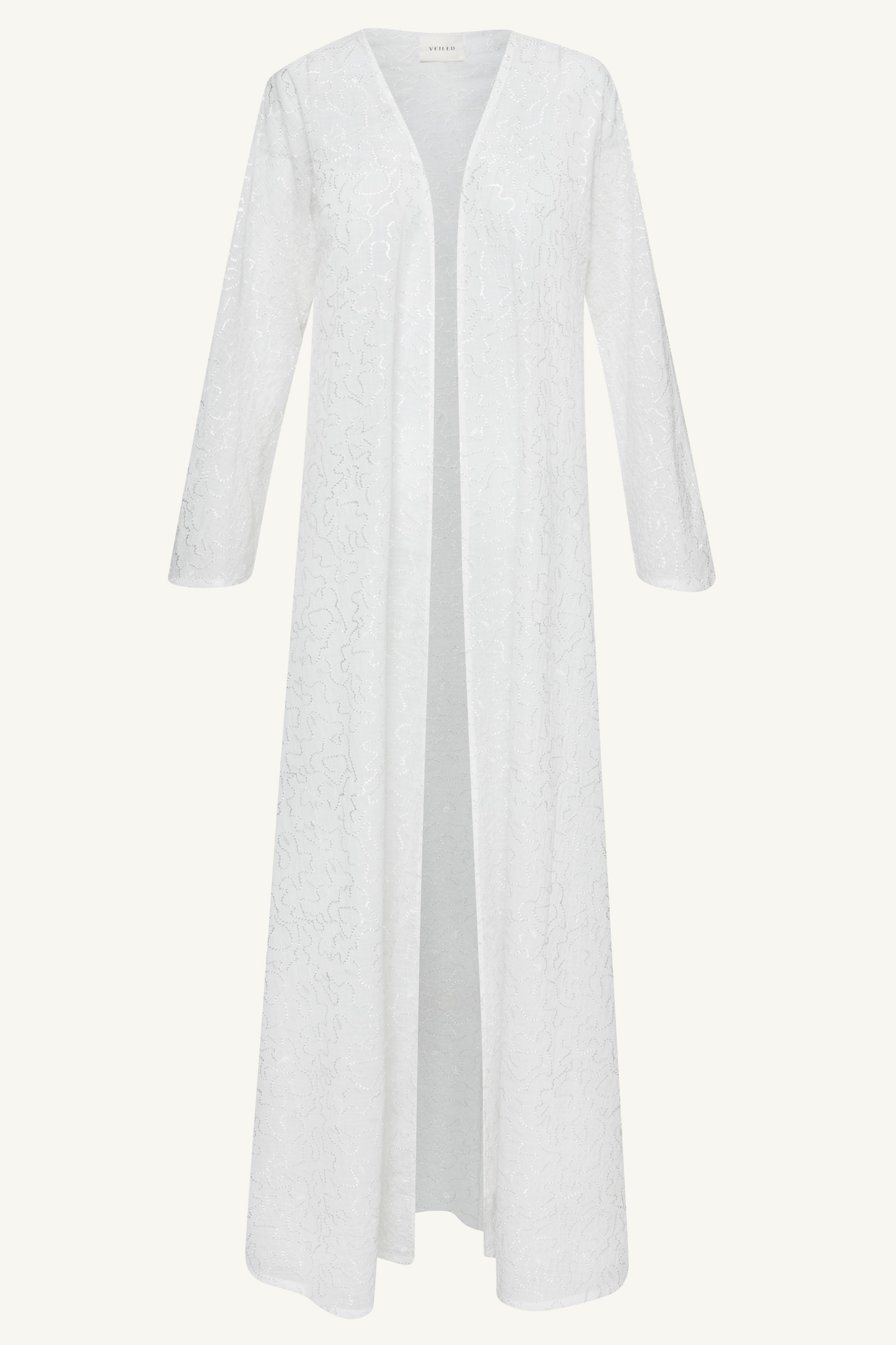 Malak Embroidered Open Abaya - White