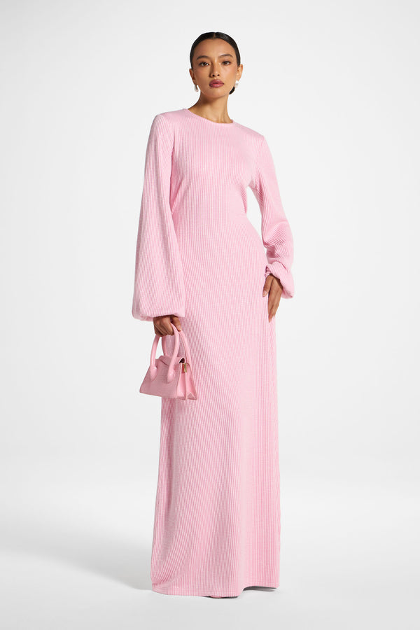 Rib Tie Back Maxi Dress - Just Pink