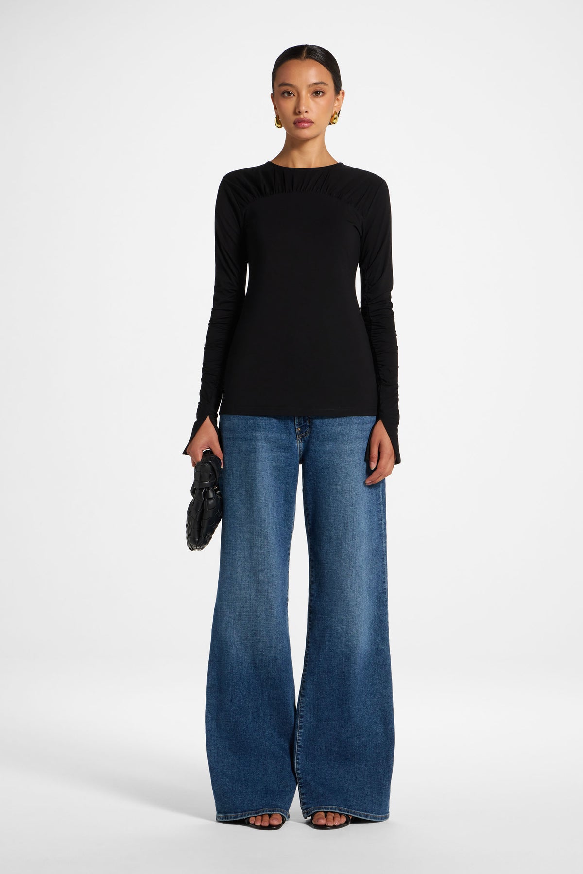 Ruched Sleeve Top - Black