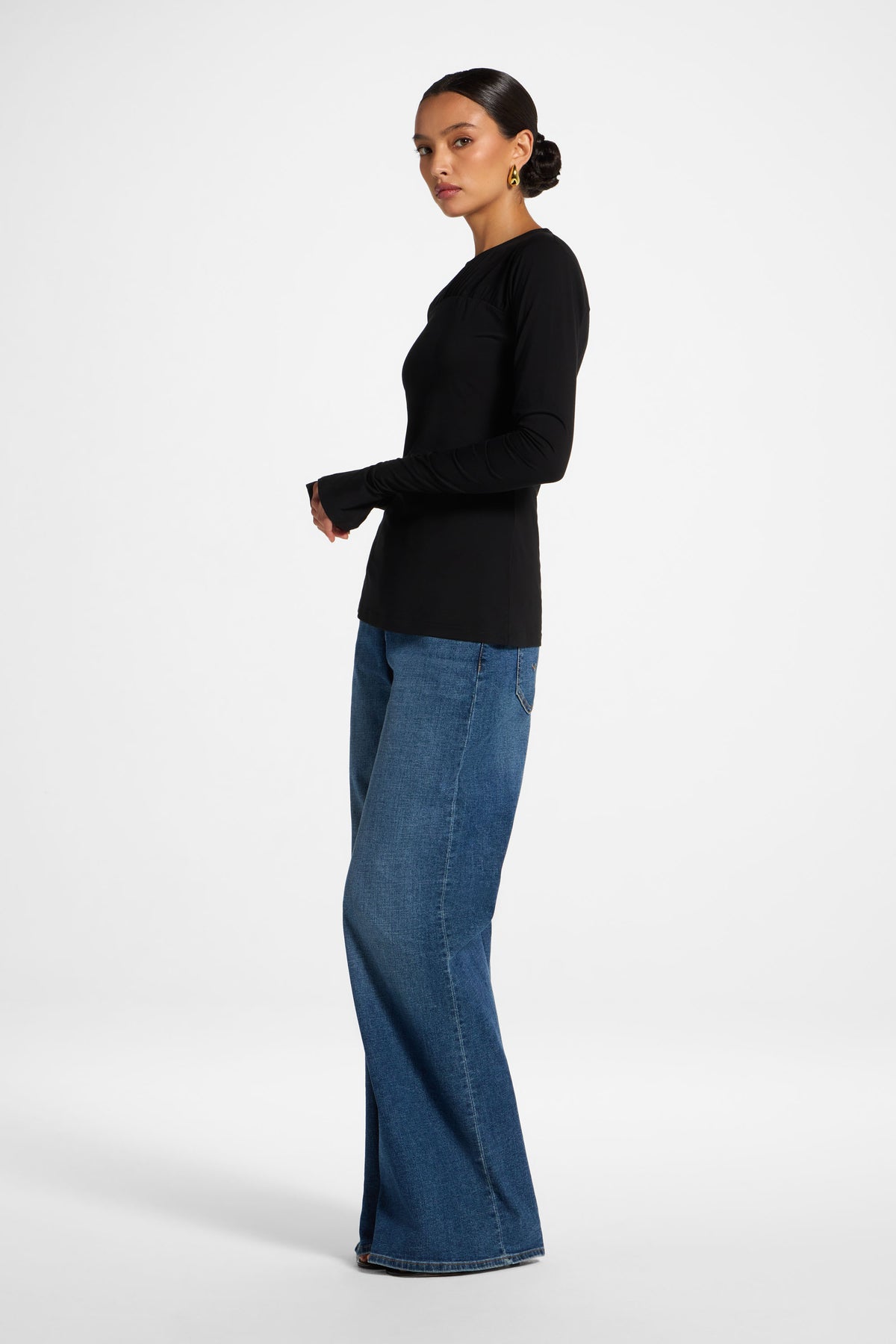 Ruched Sleeve Top - Black