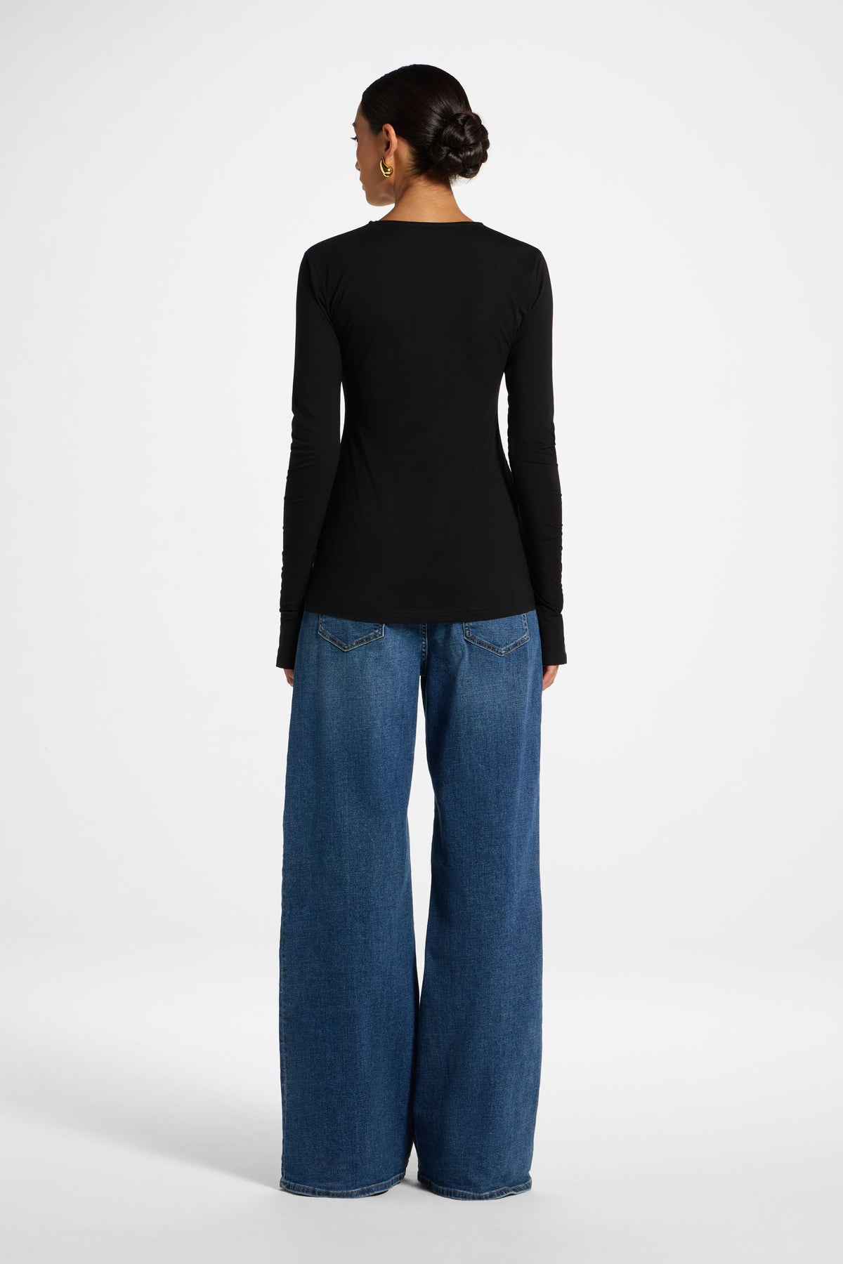 Ruched Sleeve Top - Black