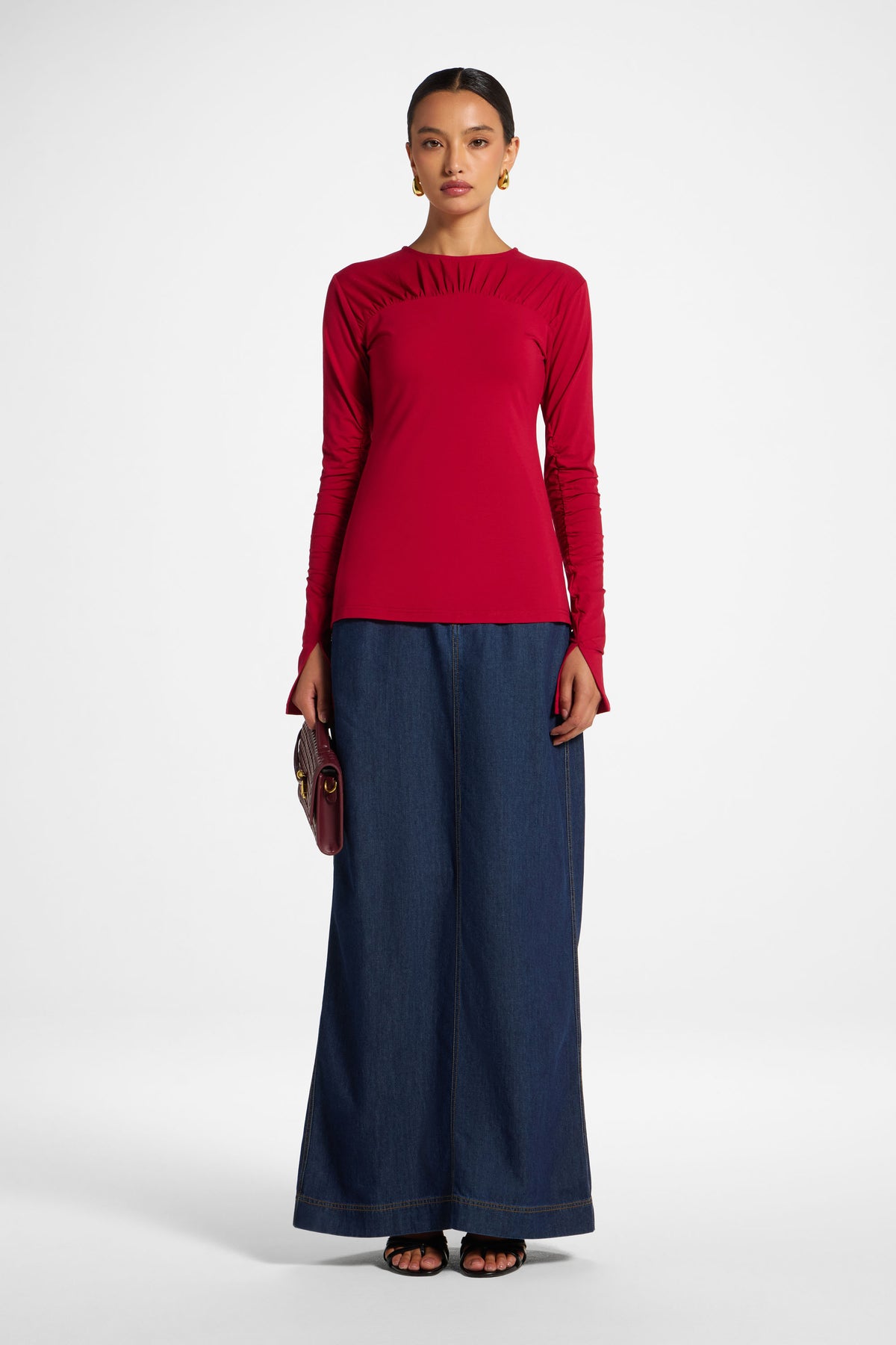 Ruched Sleeve Top - Dark Cherry