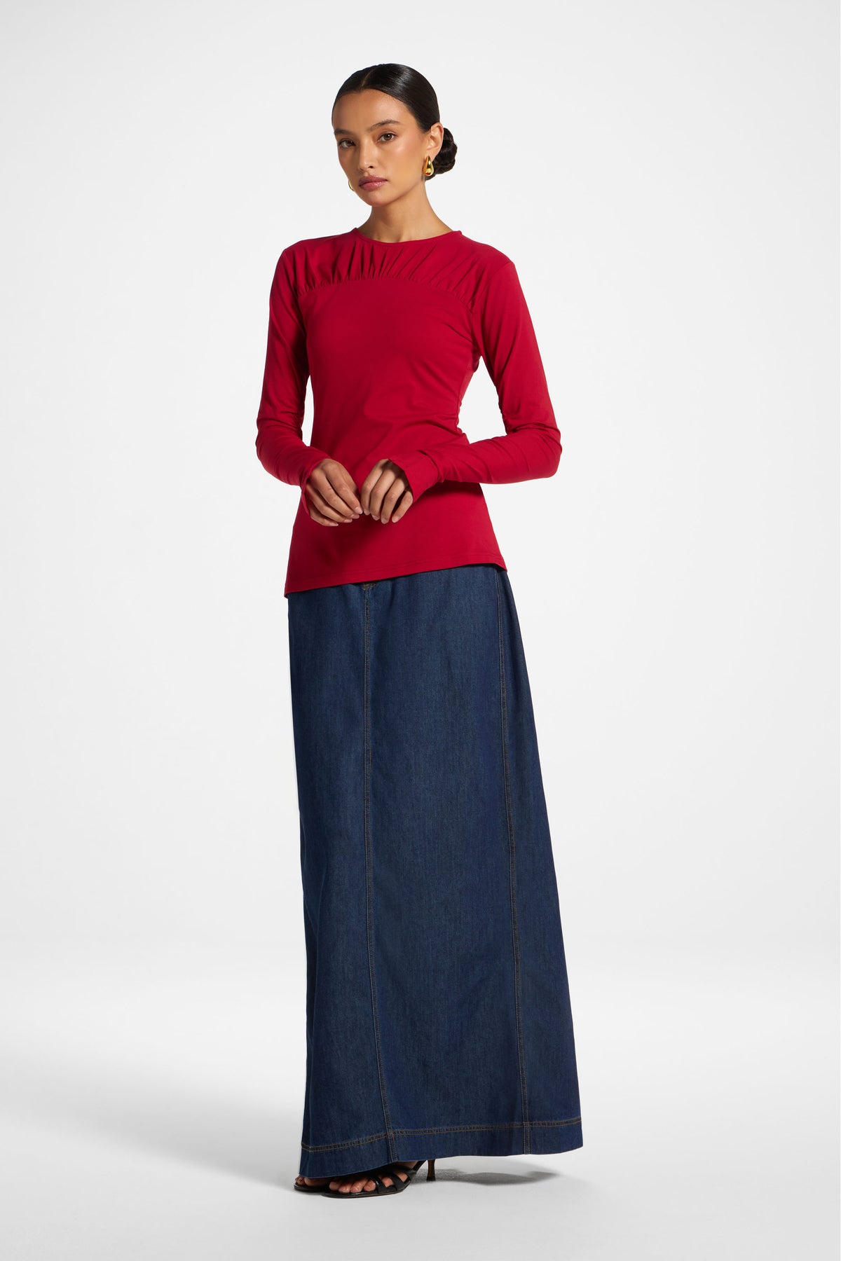 Ruched Sleeve Top - Dark Cherry