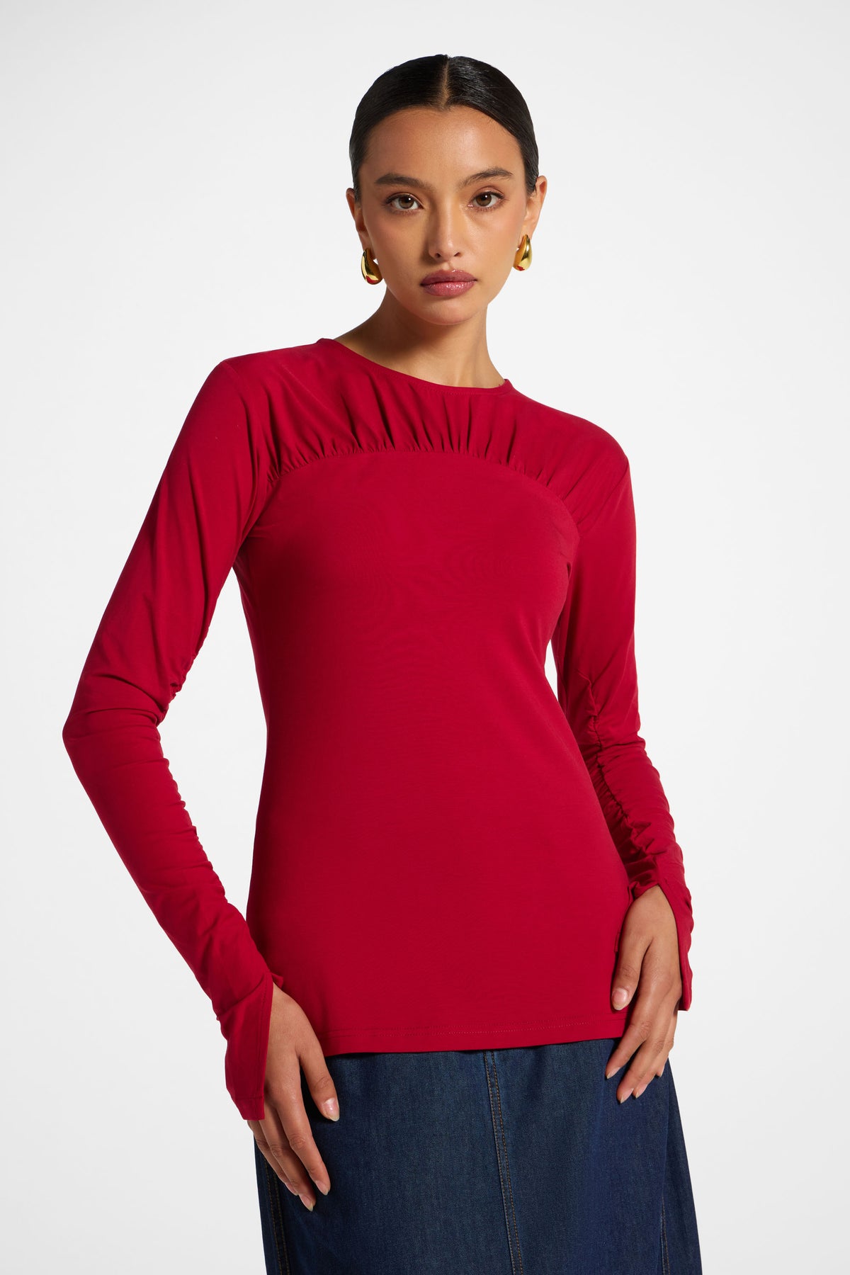 Ruched Sleeve Top - Dark Cherry