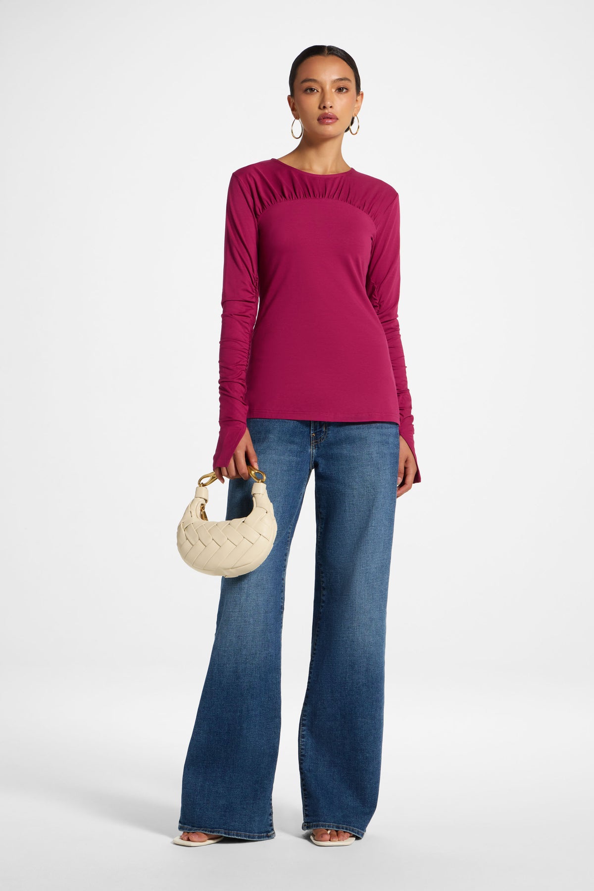 Ruched Sleeve Top - Mulberry