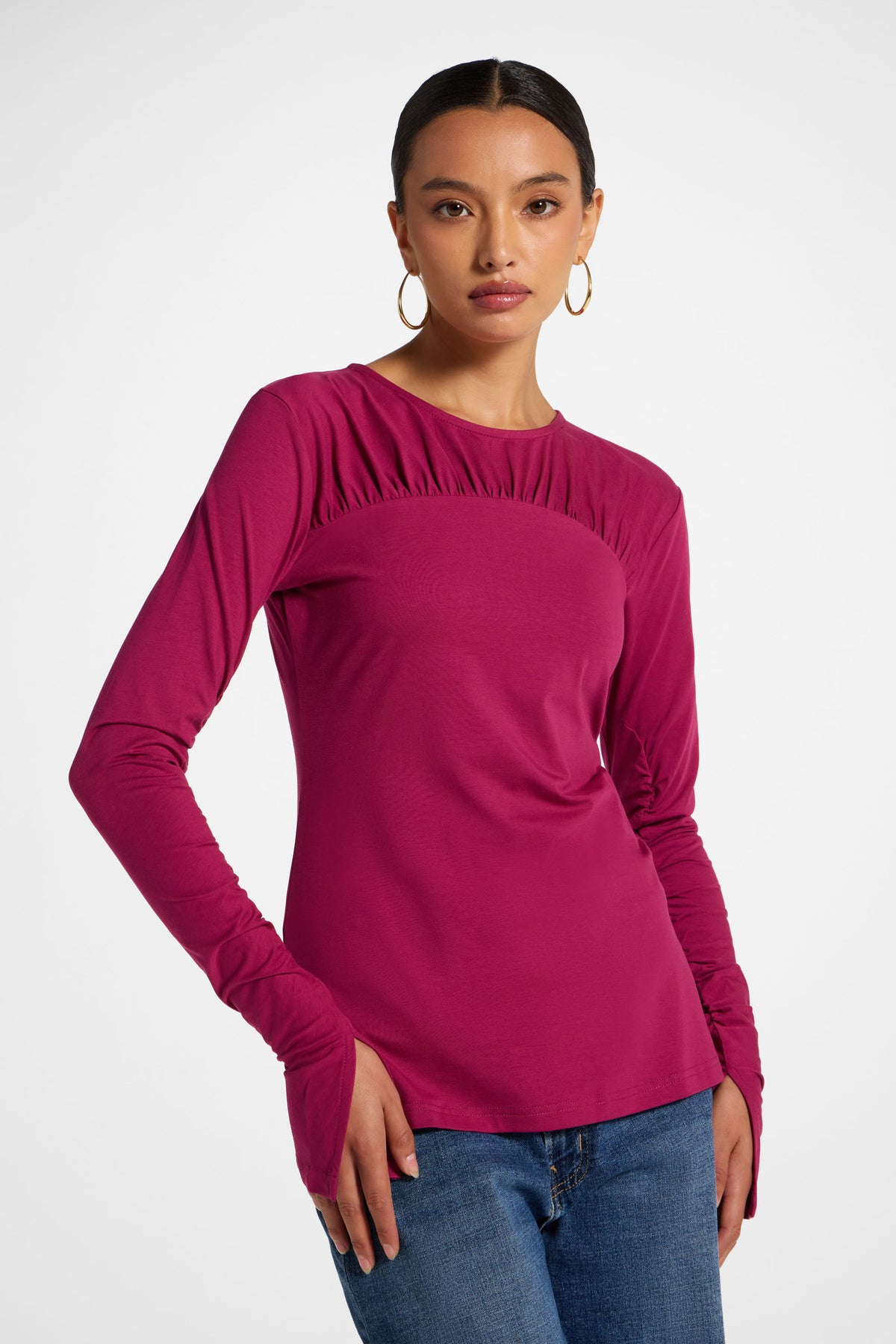 Ruched Sleeve Top - Mulberry