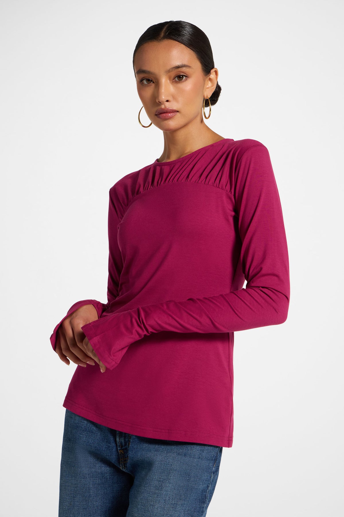 Ruched Sleeve Top - Mulberry