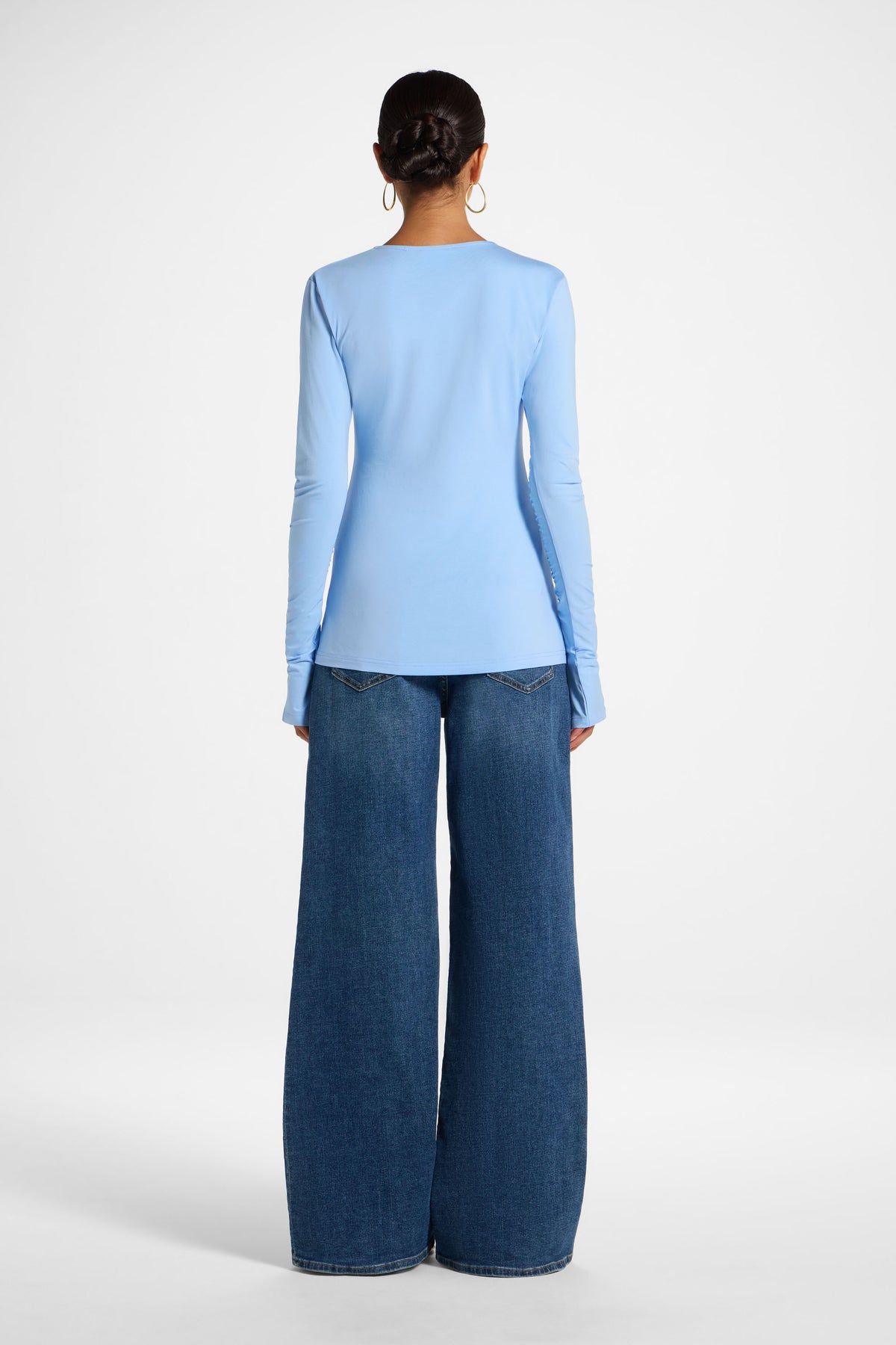 Ruched Sleeve Top - Sky