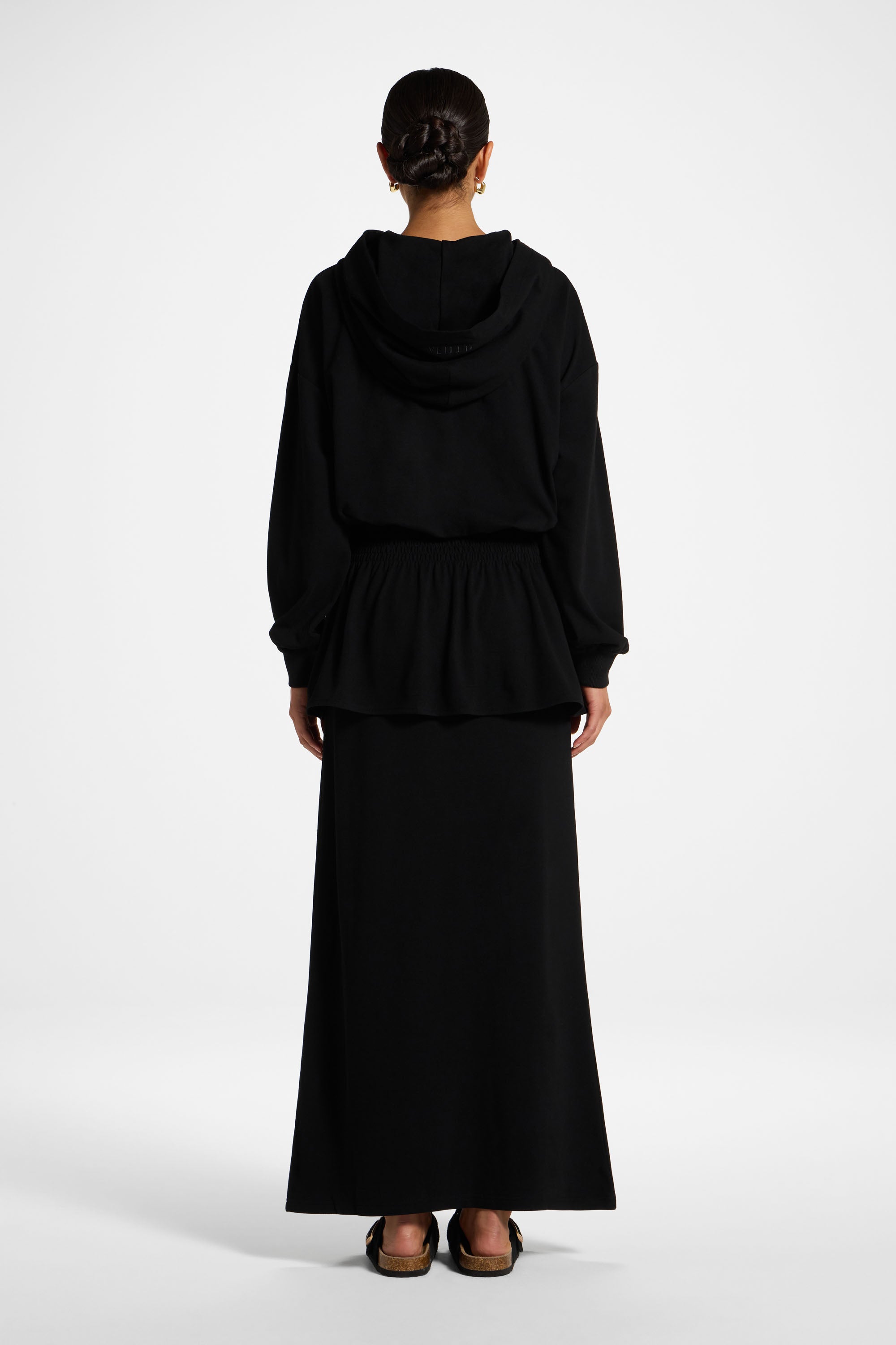 Smocked Cotton Hoodie - Black