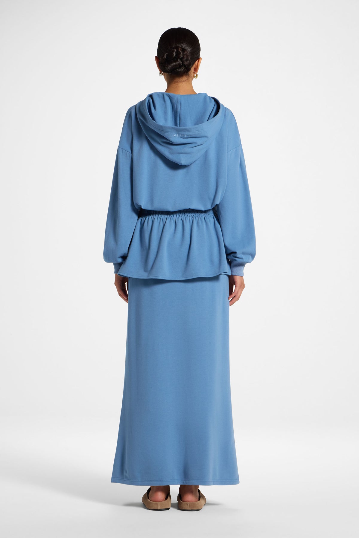 Smocked Cotton Hoodie - Sky