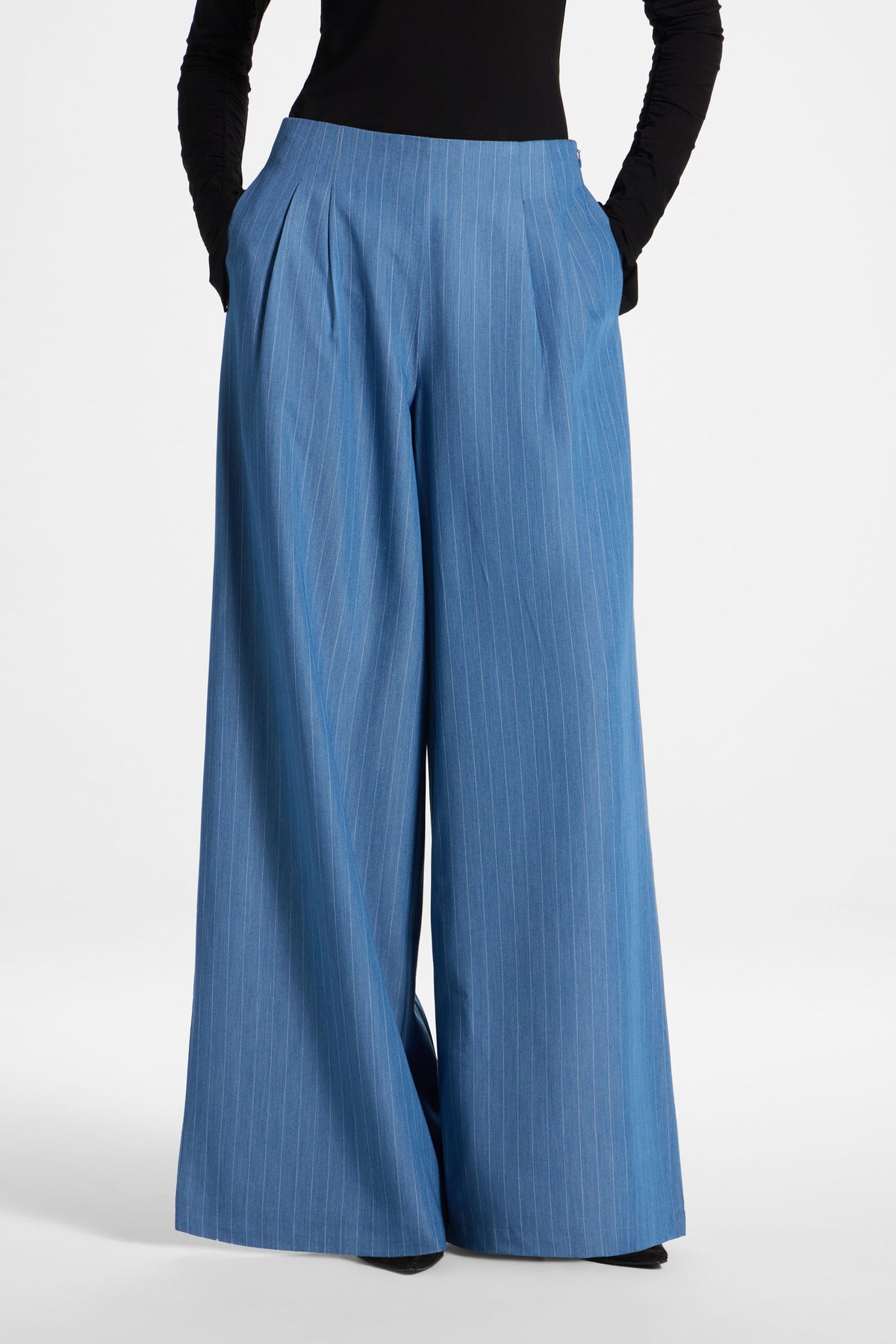 Stripe Pleat Wide Leg Pant - Denim