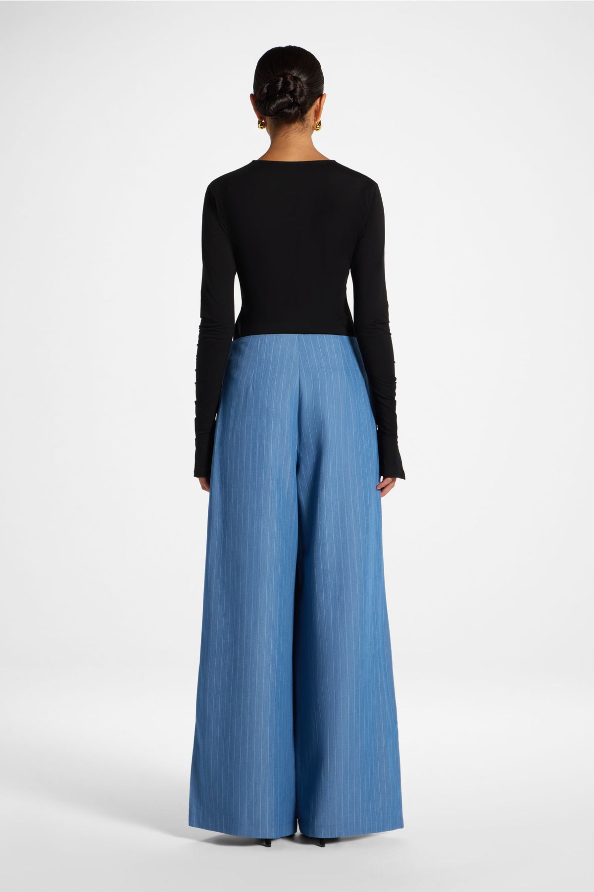 Stripe Pleat Wide Leg Pant - Denim