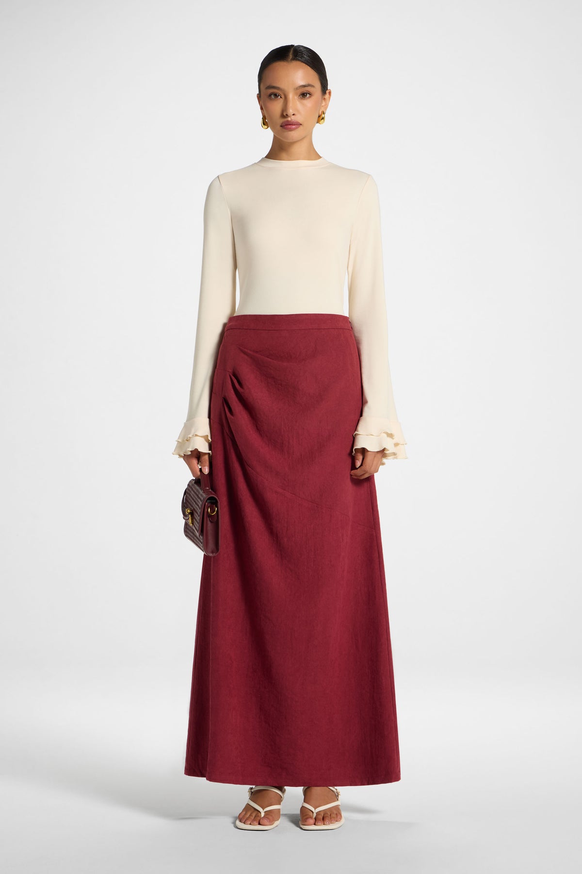 Suede Side Pleat Skirt - Dark Cherry