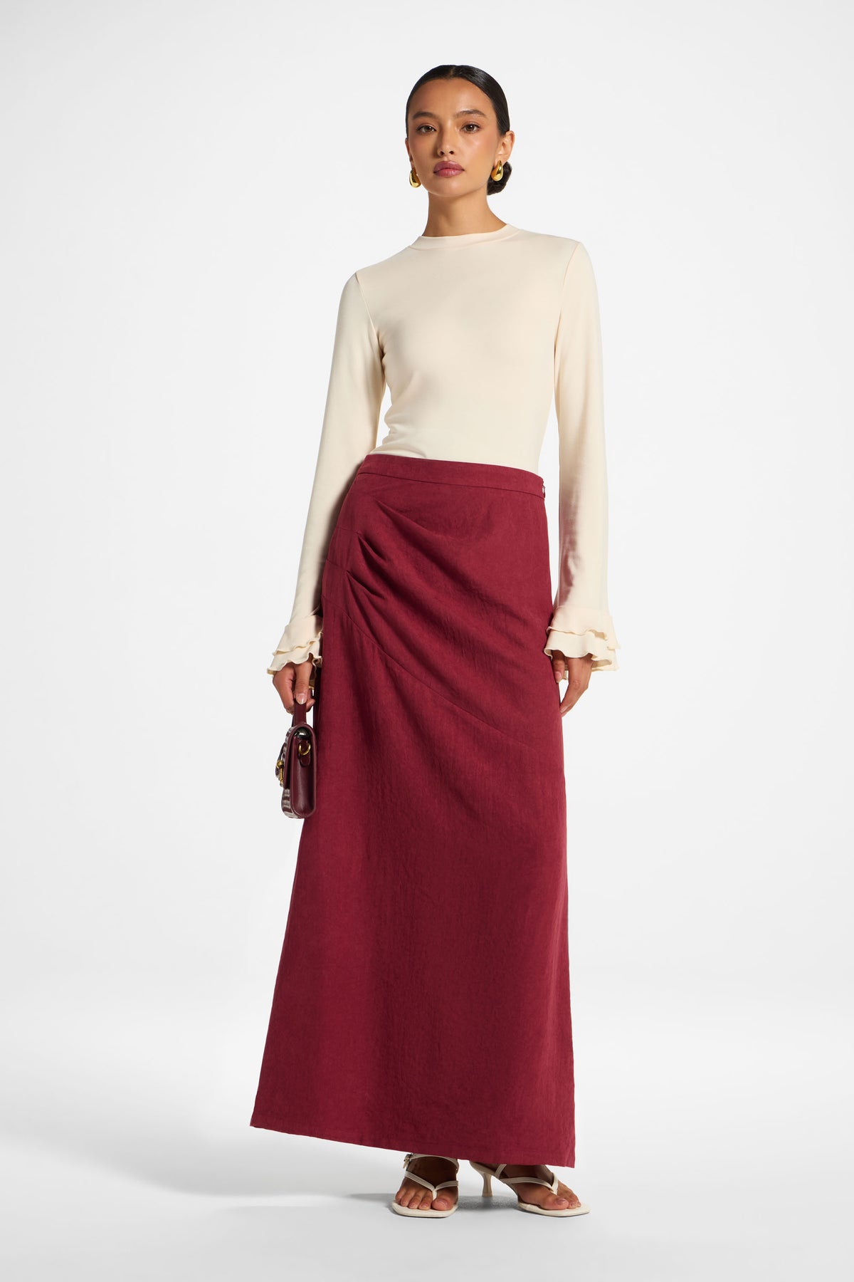 Suede Side Pleat Skirt - Dark Cherry