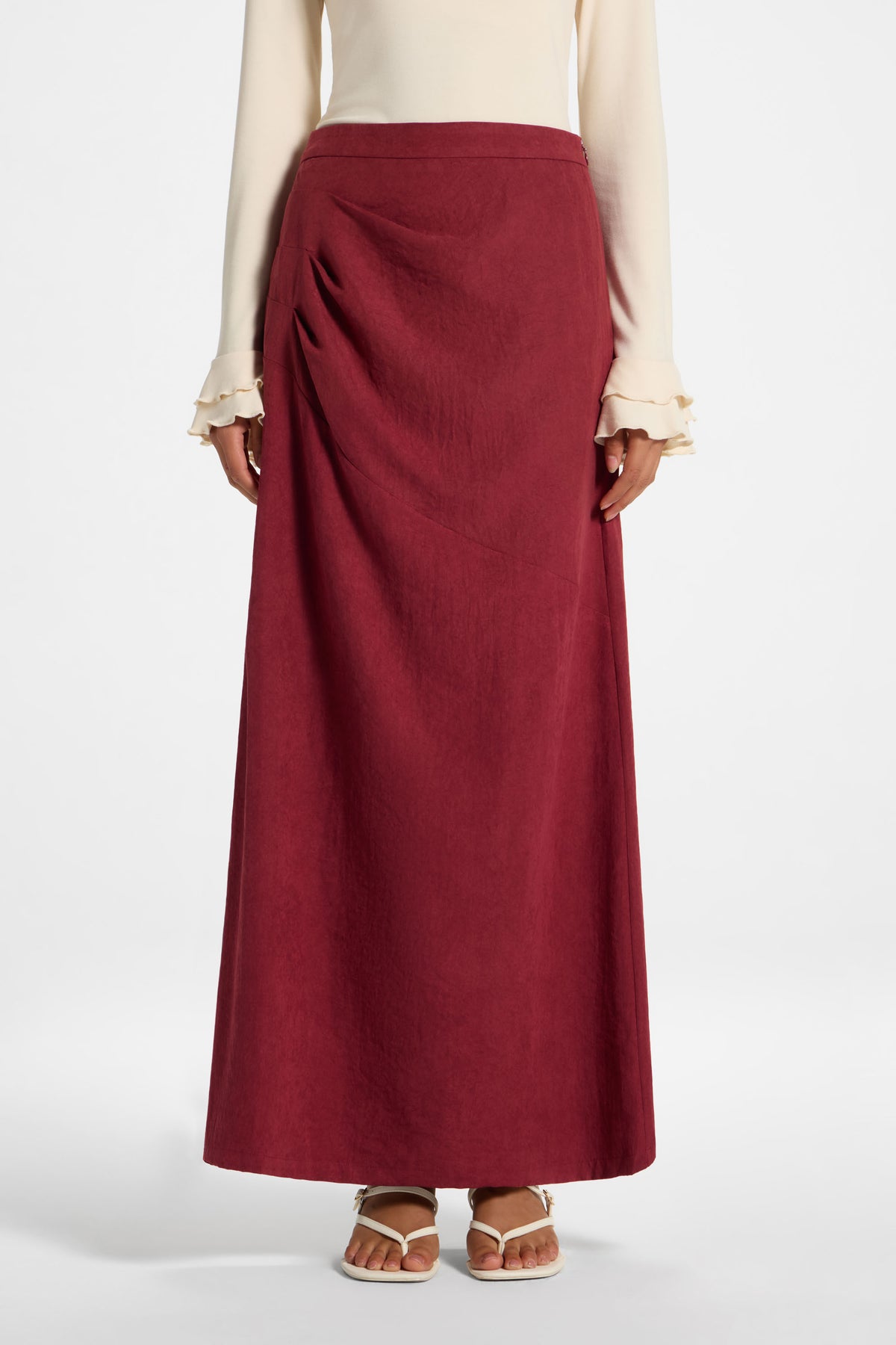 Suede Side Pleat Skirt - Dark Cherry