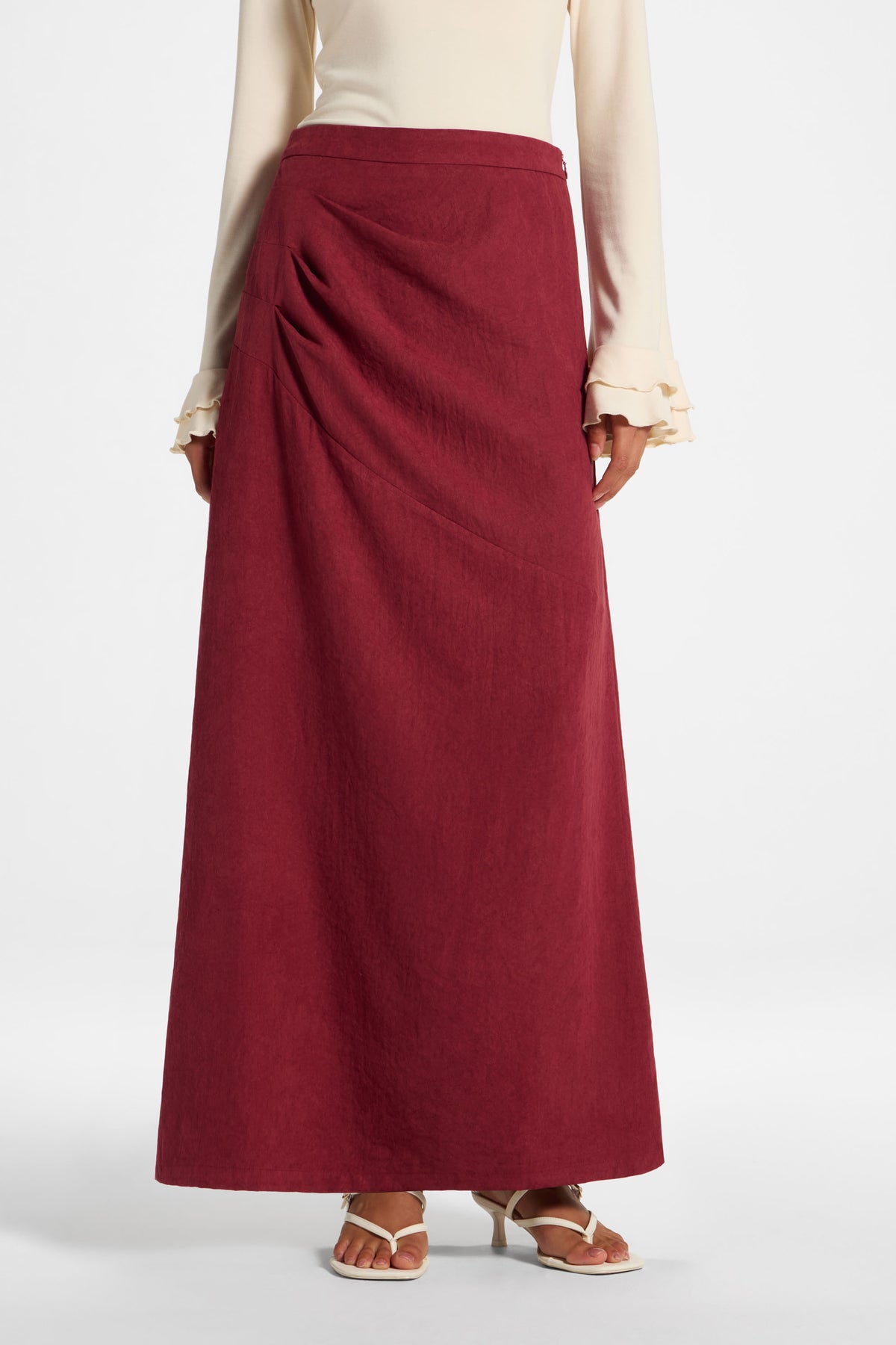 Suede Side Pleat Skirt - Dark Cherry