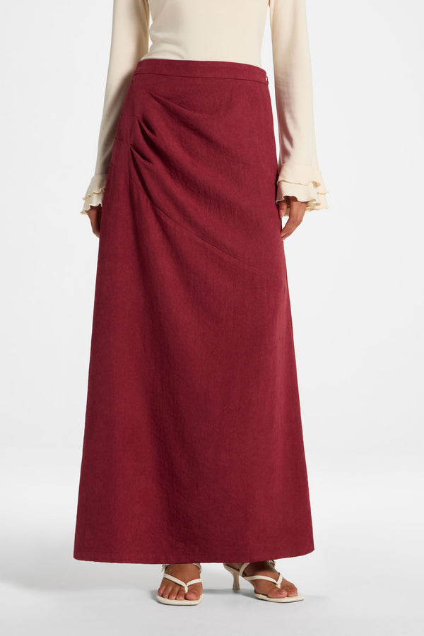 Suede Side Pleat Skirt - Dark Cherry