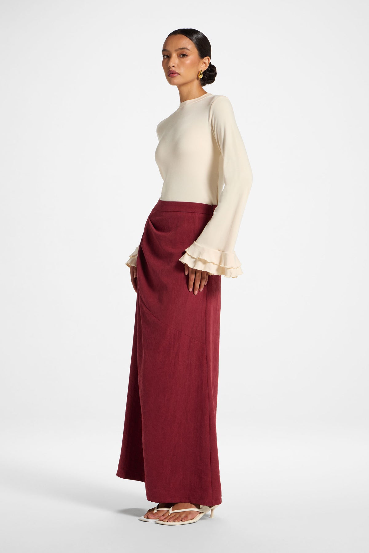 Suede Side Pleat Skirt - Dark Cherry