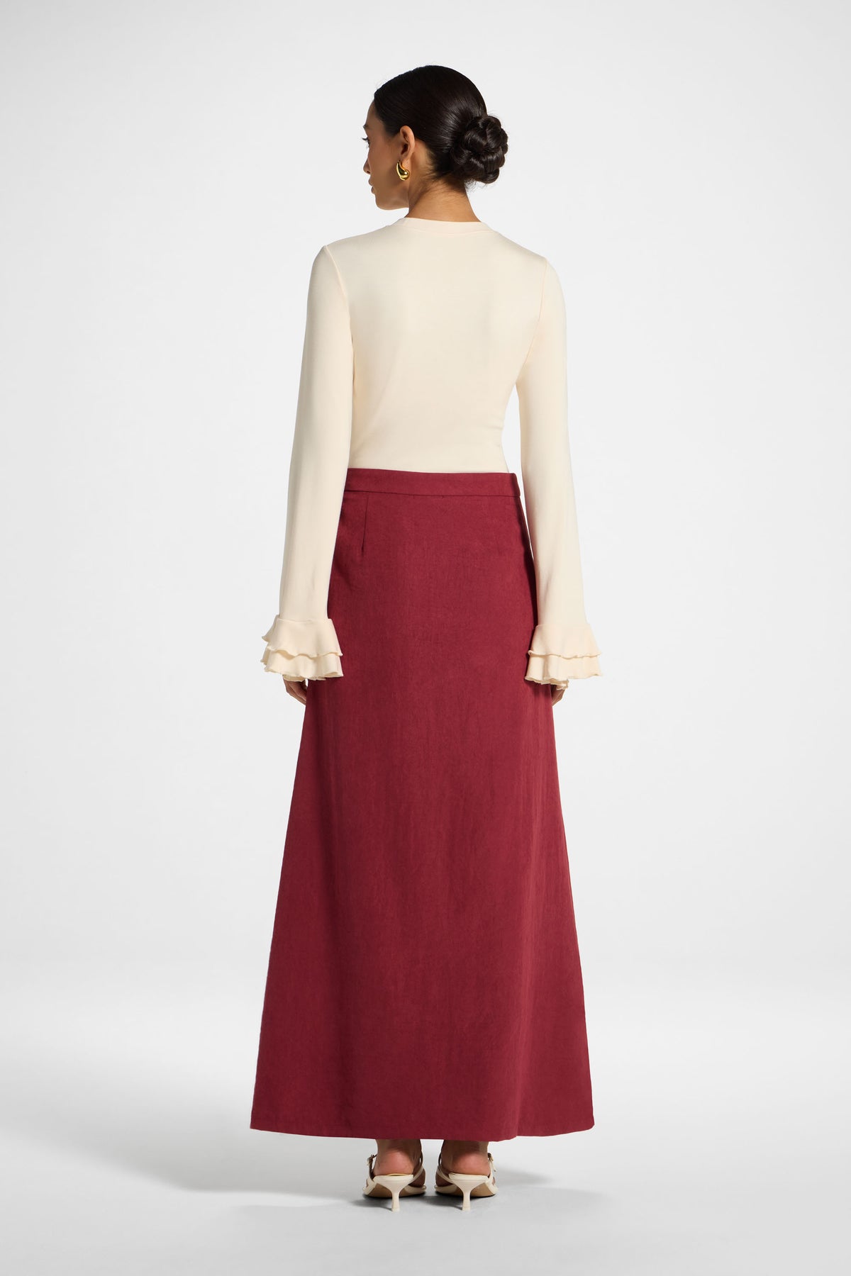 Suede Side Pleat Skirt - Dark Cherry