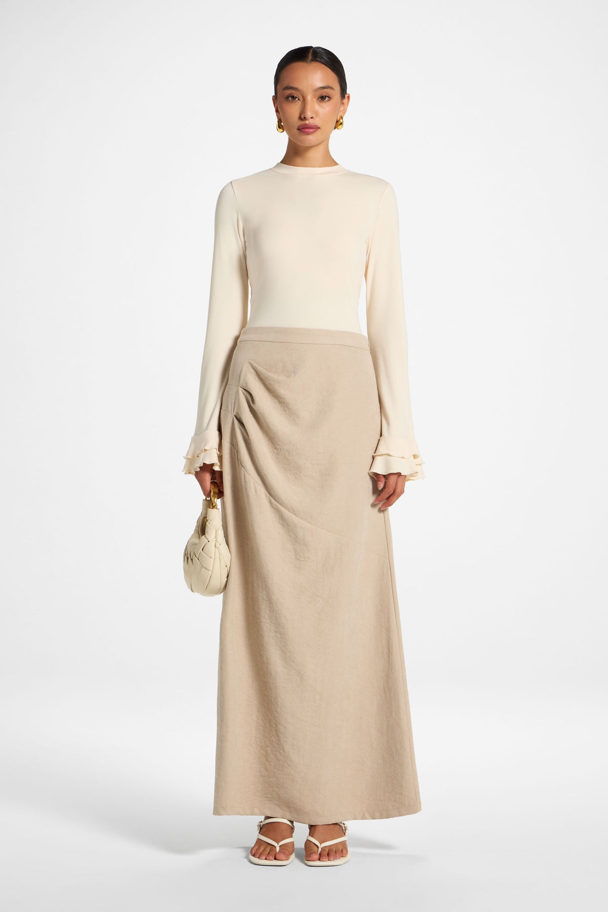 Suede Side Pleat Skirt - Taupe