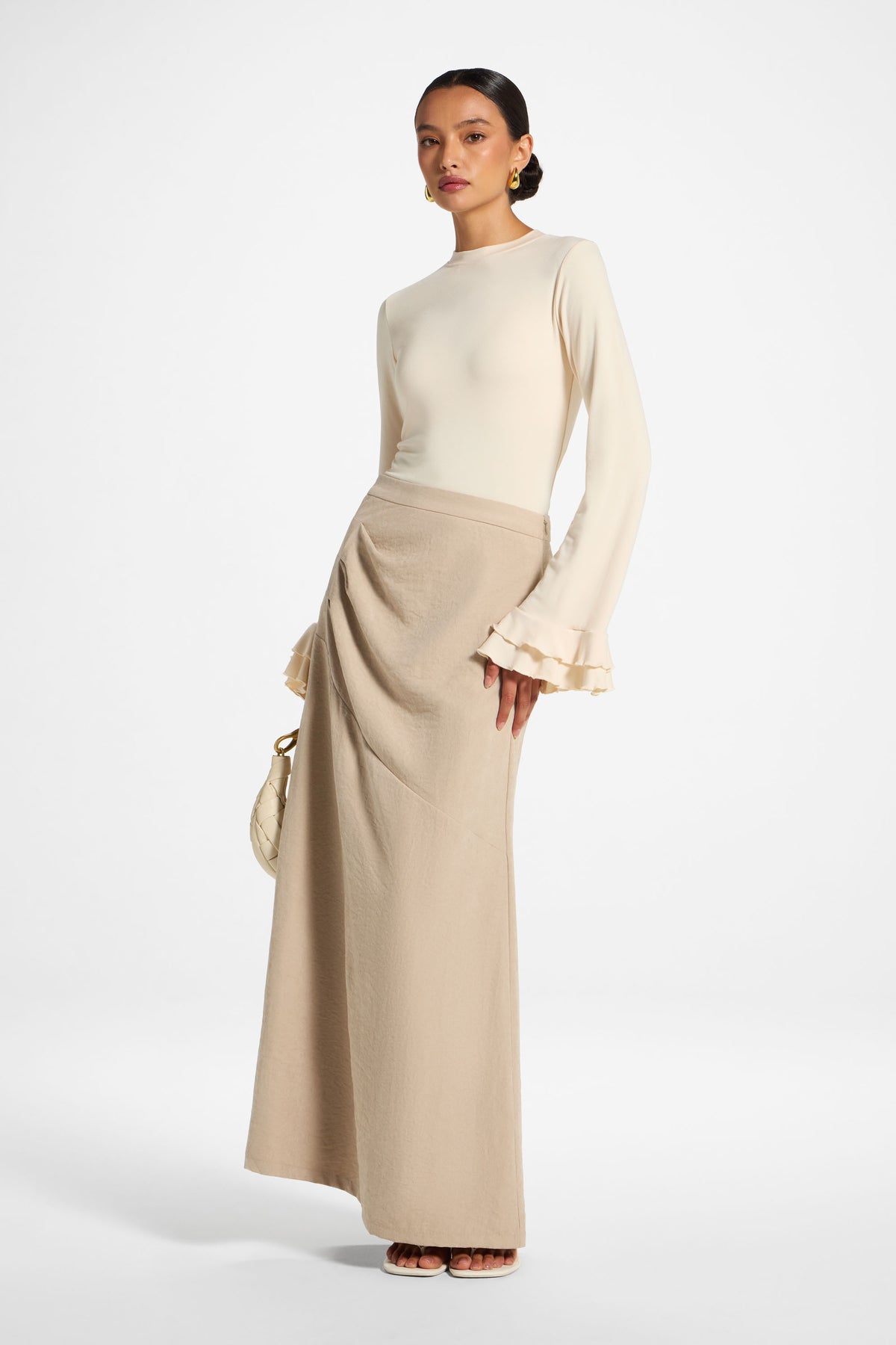 Suede Side Pleat Skirt - Taupe