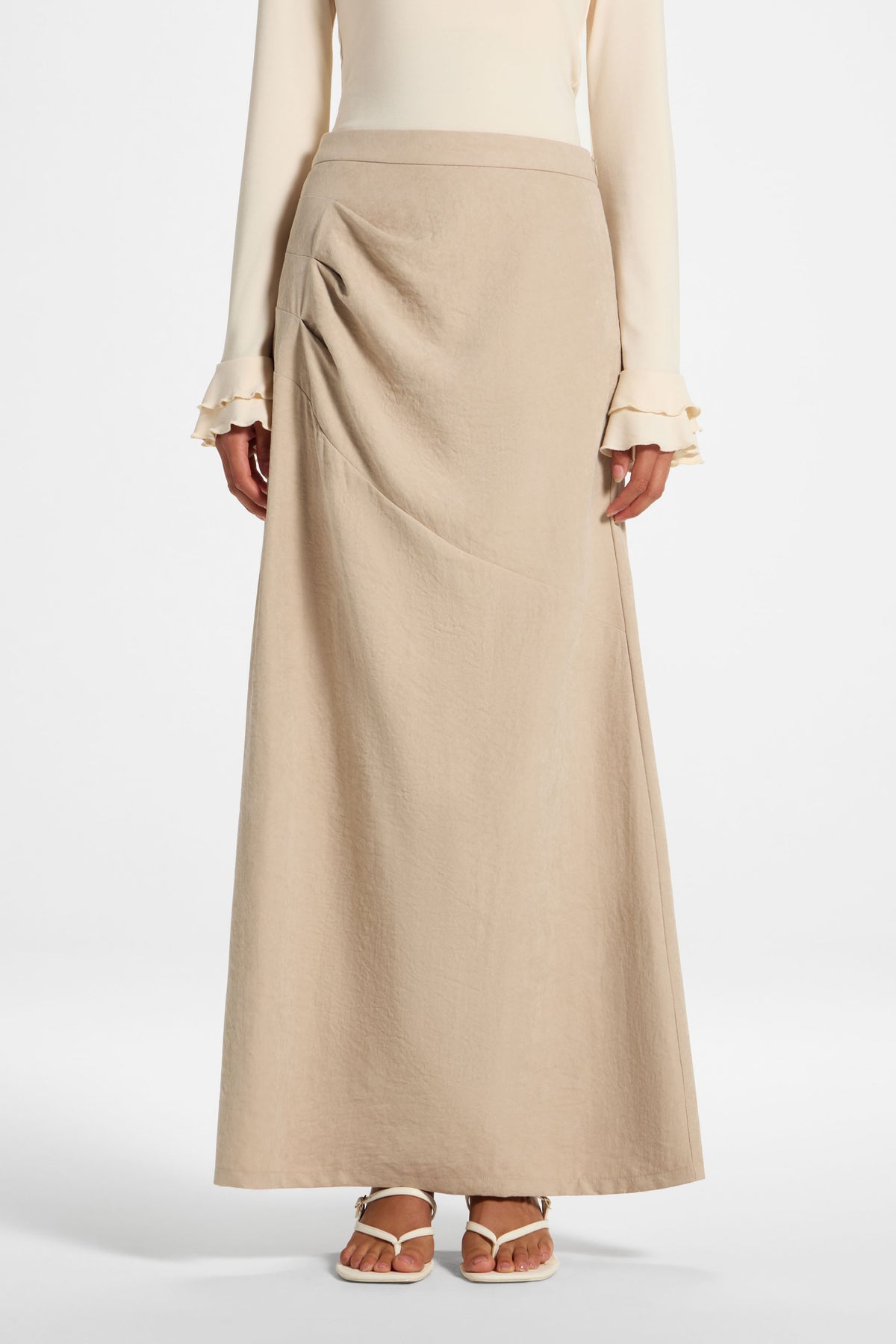 Suede Side Pleat Skirt - Taupe