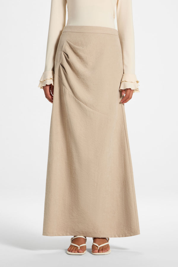 Suede Side Pleat Skirt - Taupe