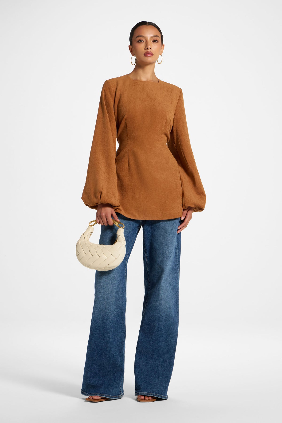 Suede Tie Back Top - Cognac