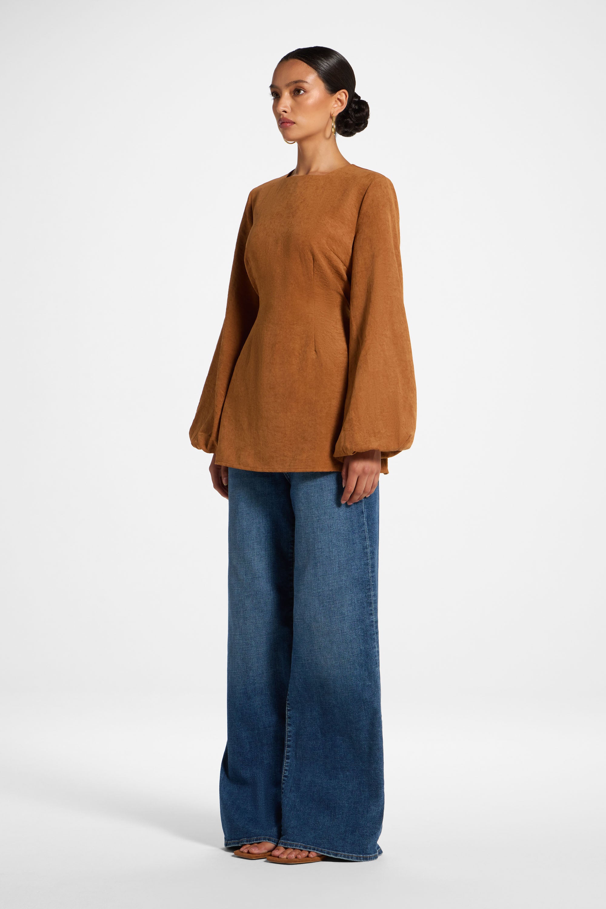 Suede Tie Back Top - Cognac