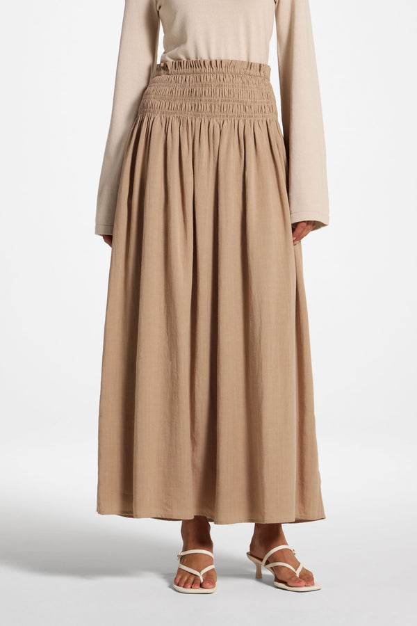 Tencel Smocked Skirt - Almond