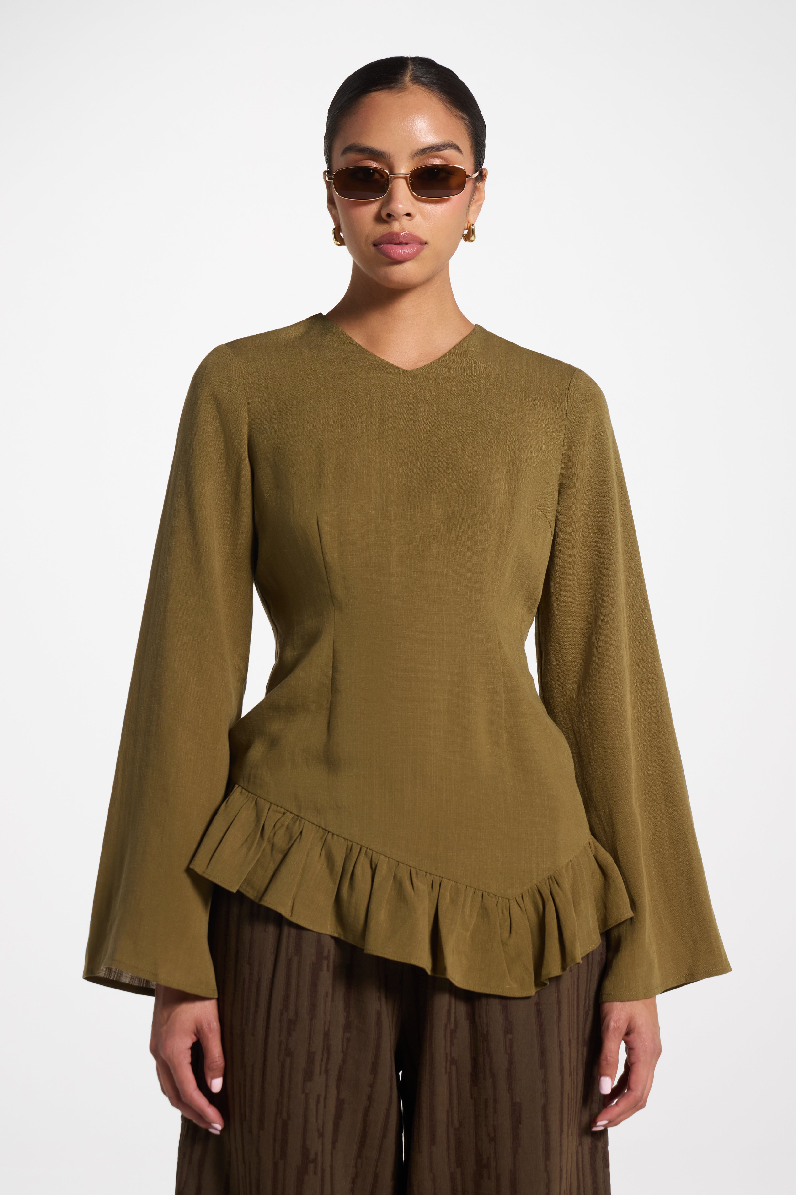 Tencel Ruffle Top - Olive