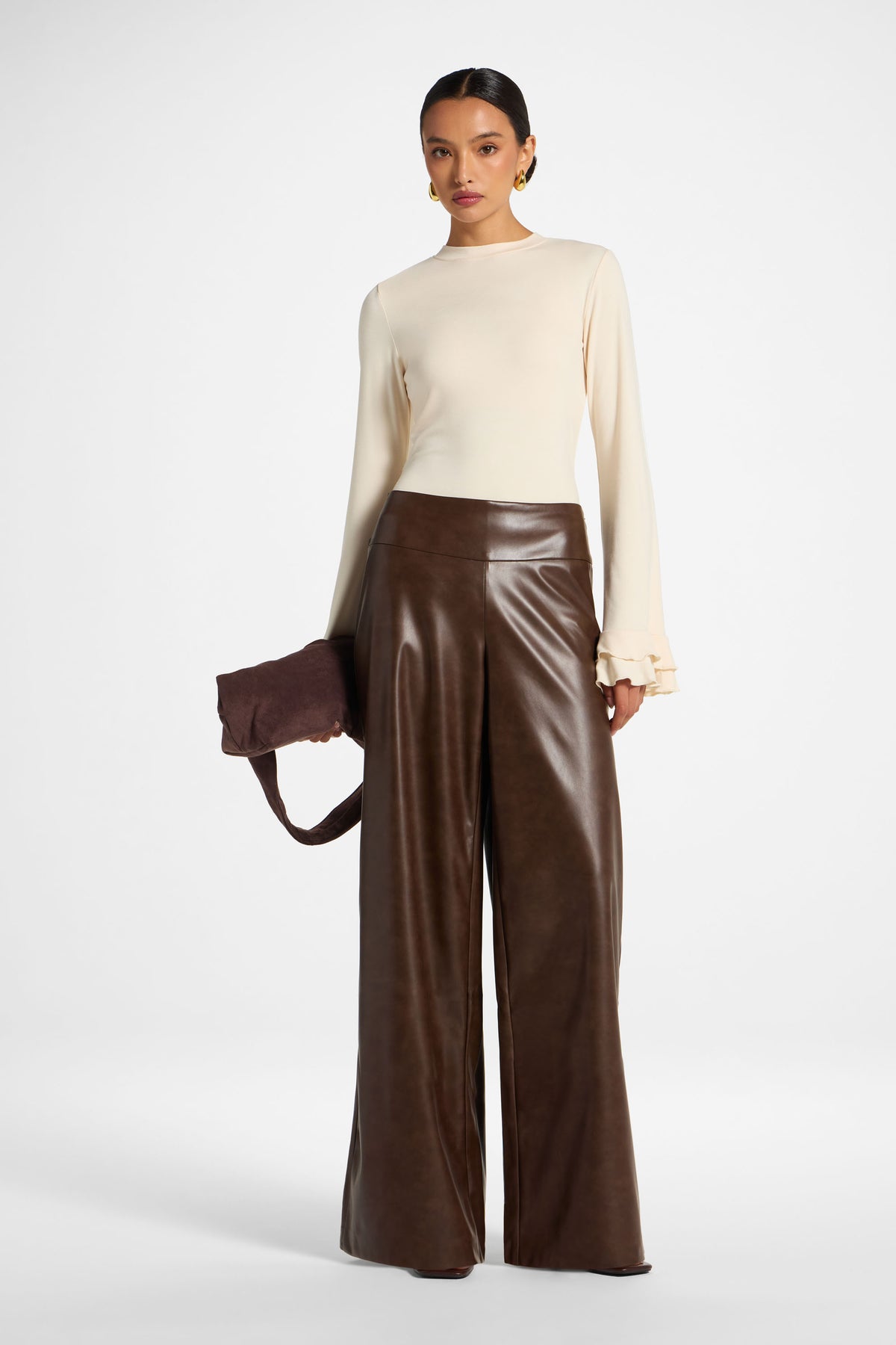Ultra Wide Leg Leather Pants - Chocolate