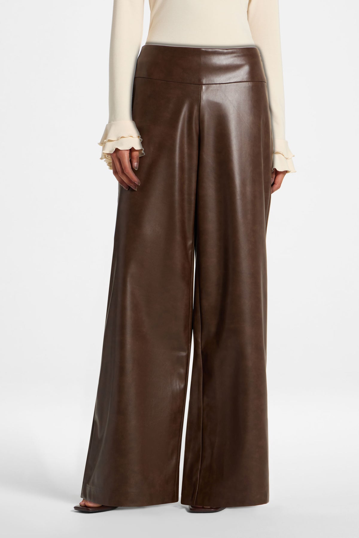 Ultra Wide Leg Leather Pants - Chocolate