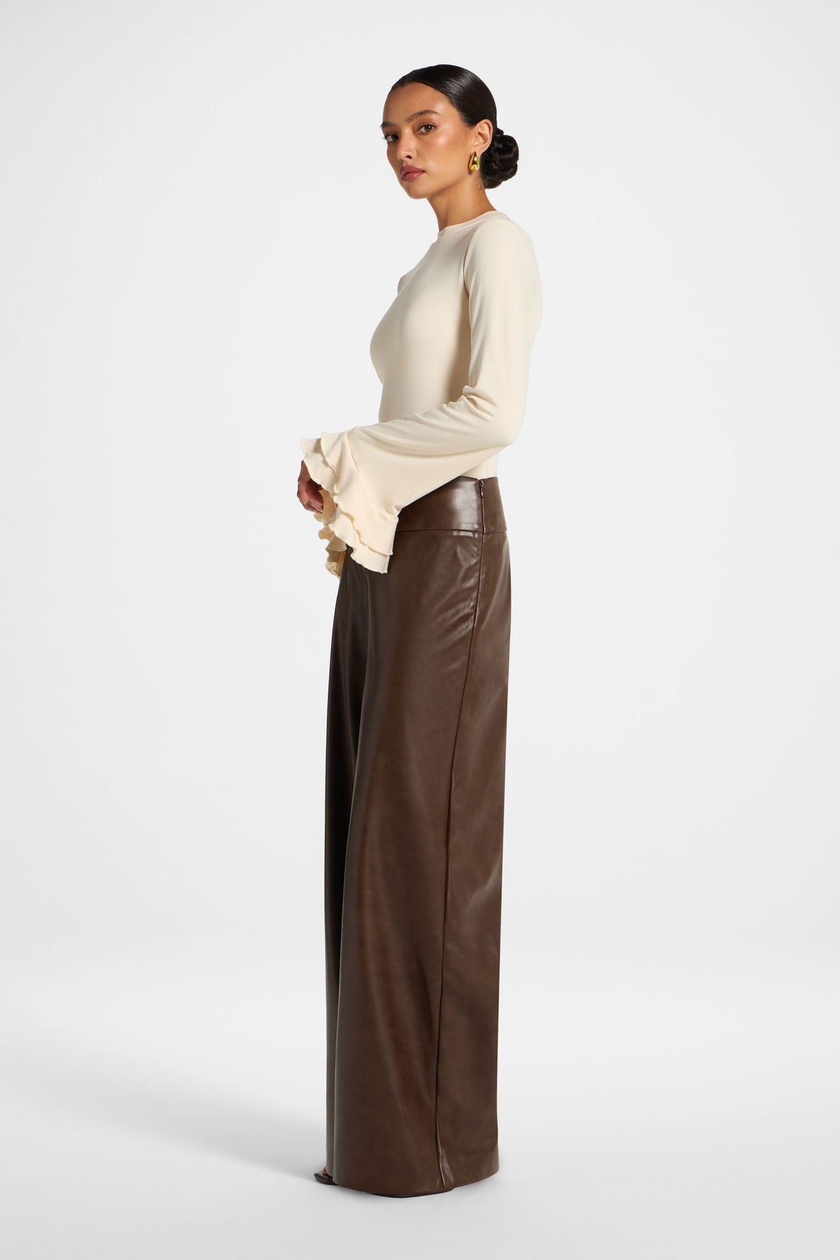 Ultra Wide Leg Leather Pants - Chocolate