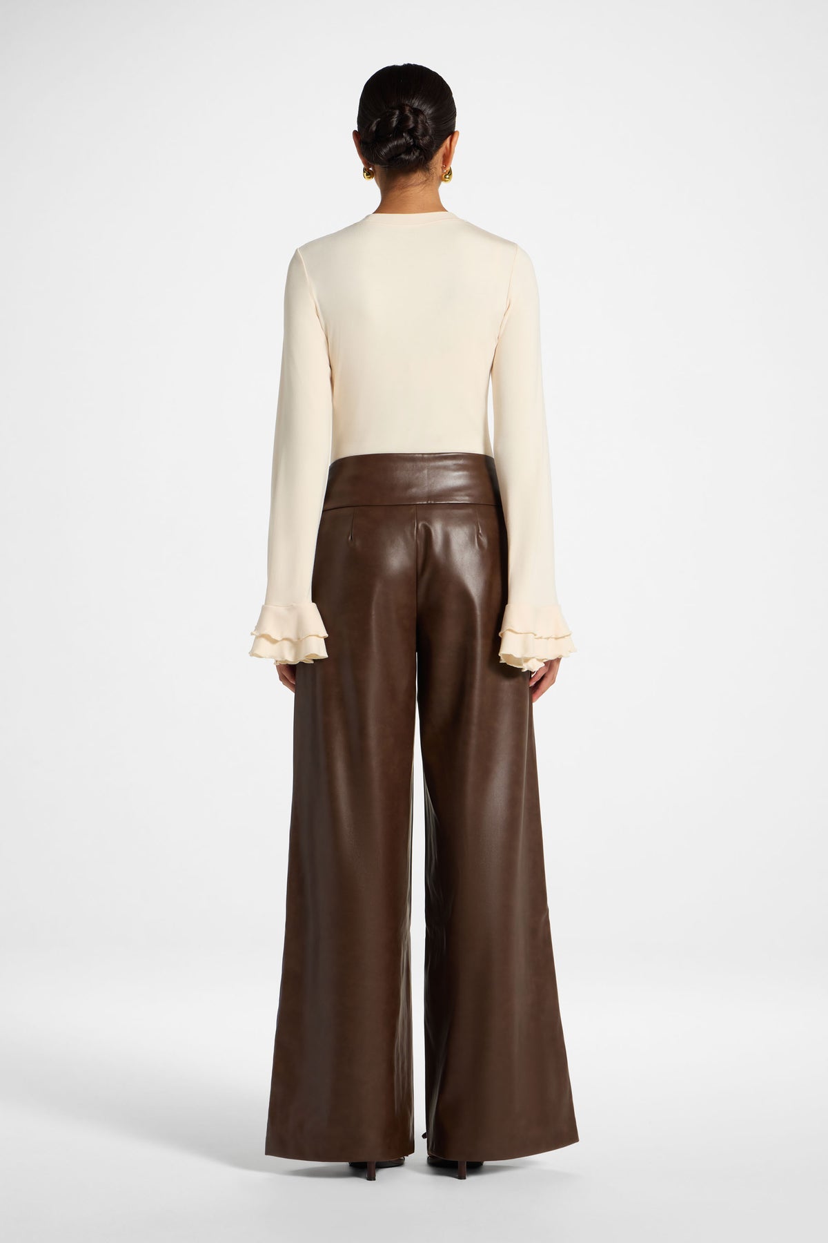 Ultra Wide Leg Leather Pants - Chocolate