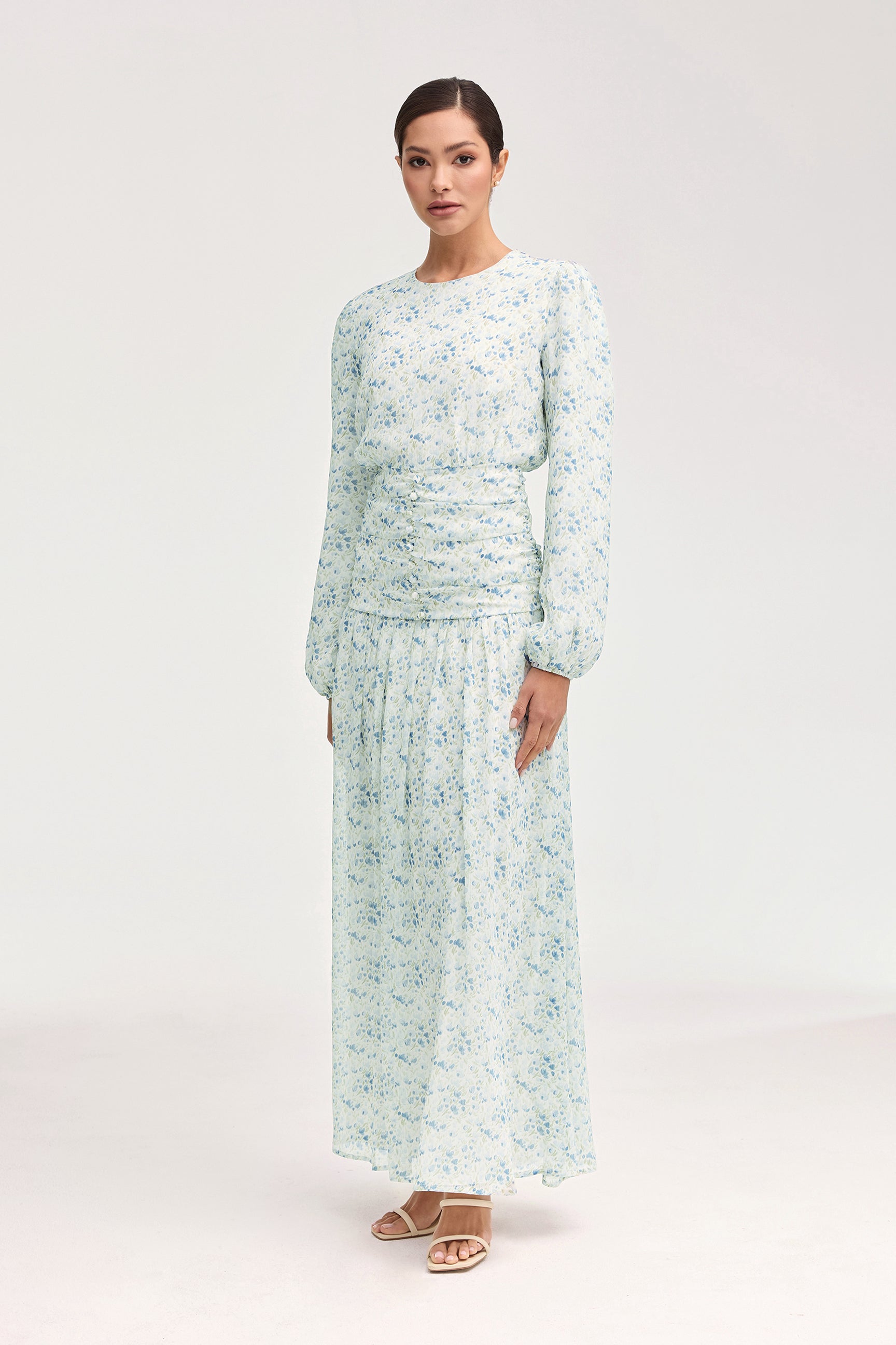 Randa Rouched Maxi Dress - Blue Floral
