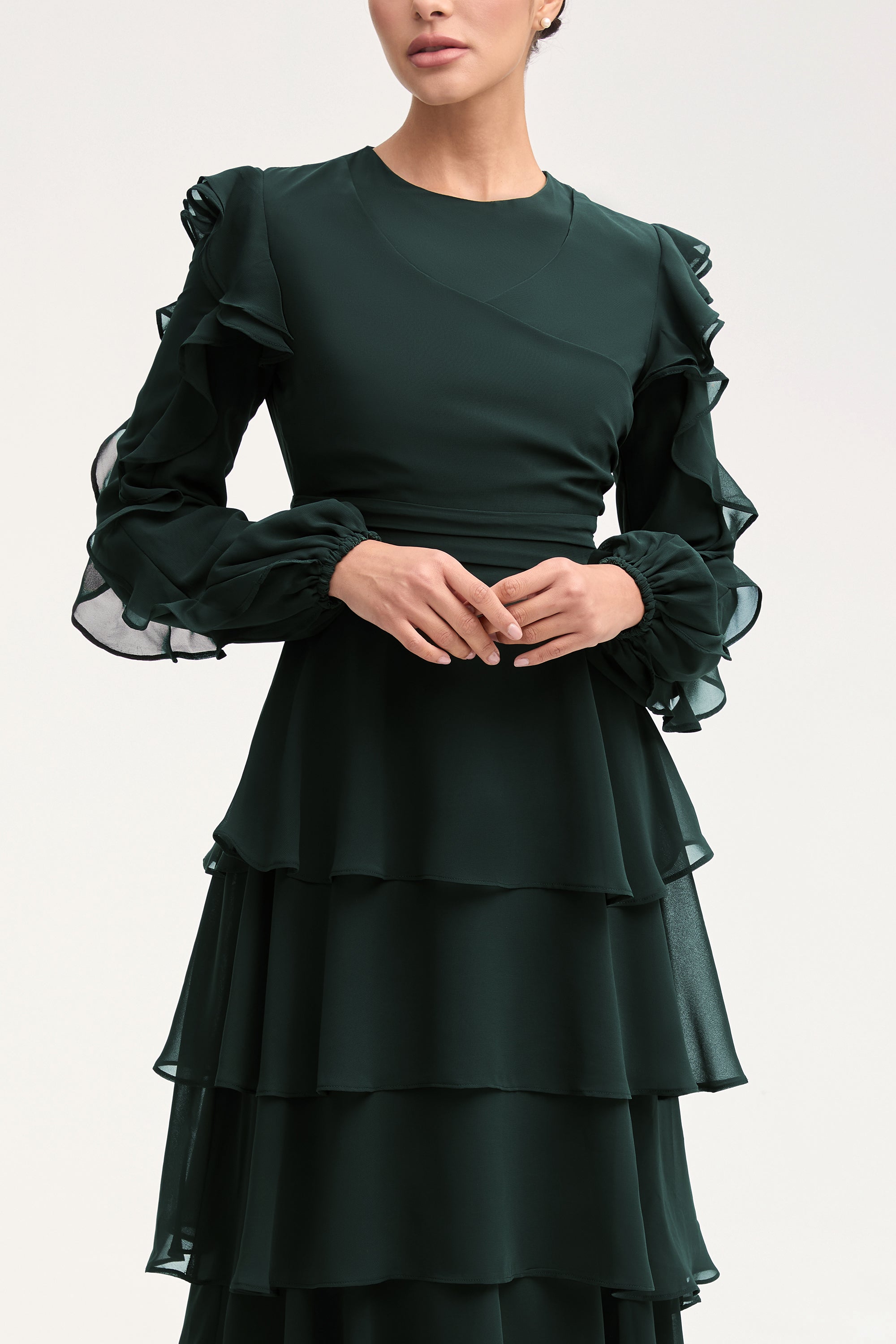 Renad Tiered Chiffon Maxi Dress - Emerald