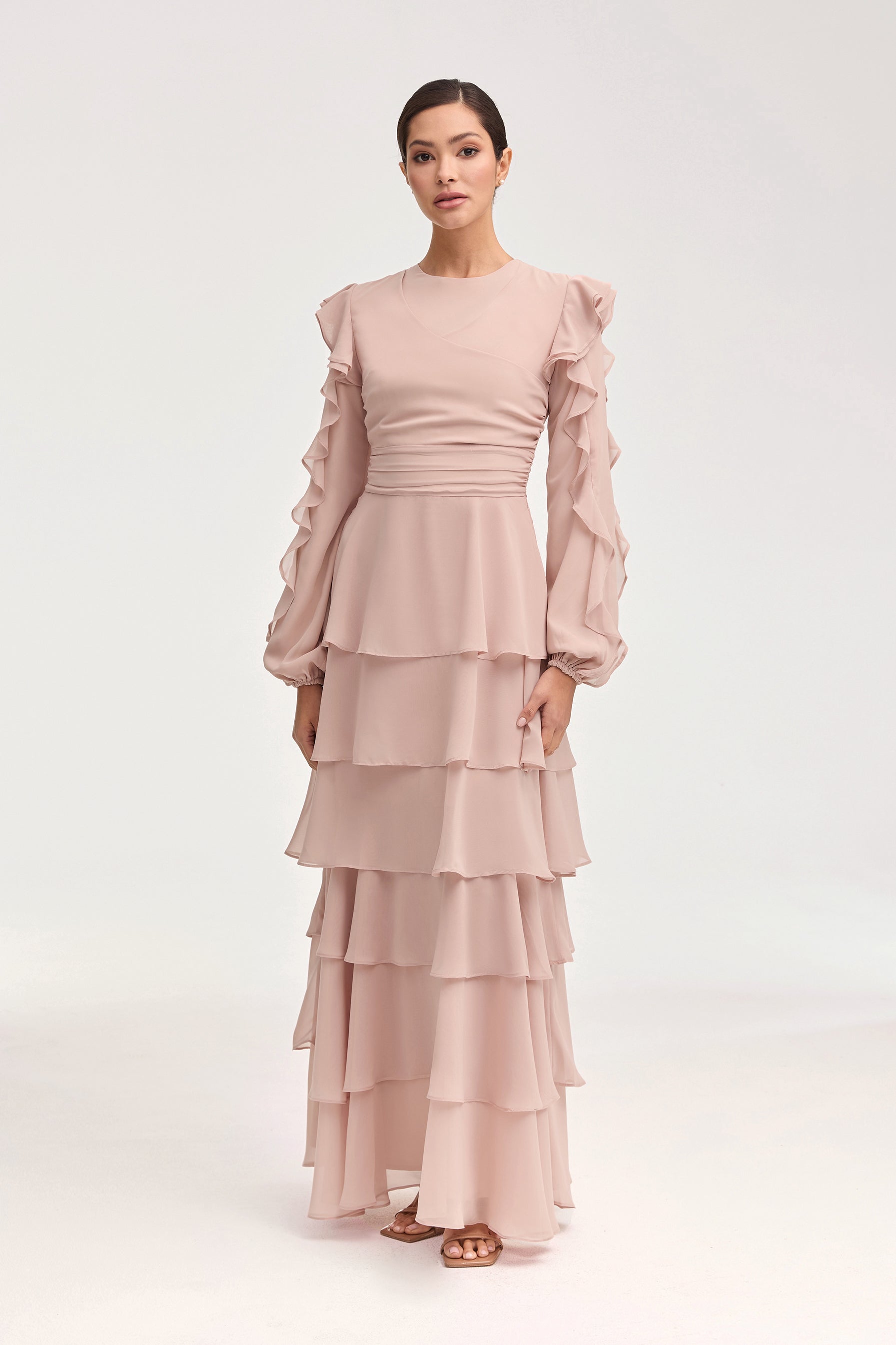 Renad Tiered Chiffon Maxi Dress - Jasmine Pink