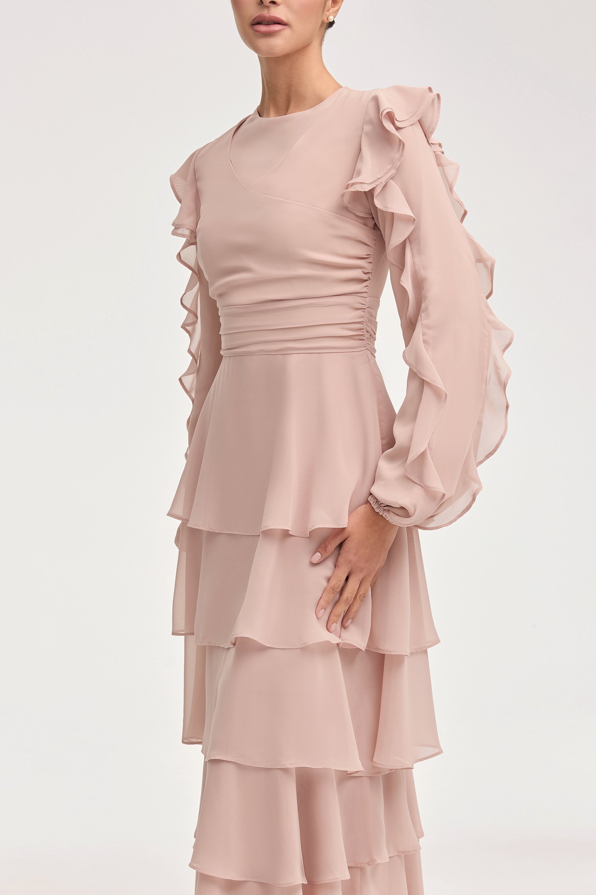 Renad Tiered Chiffon Maxi Dress - Jasmine Pink