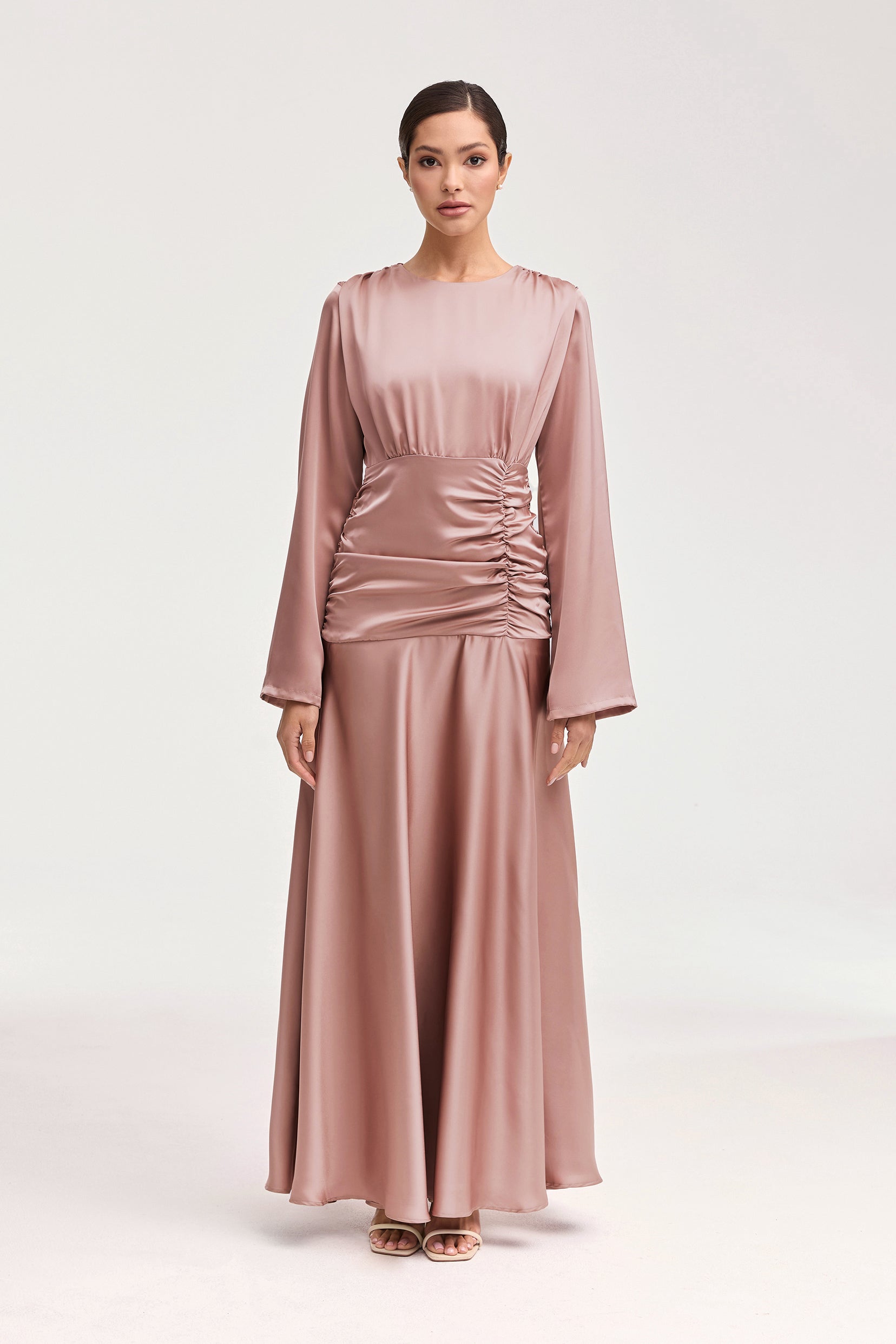 Shams Satin Side Rouched Maxi Dress - Dusty Rose