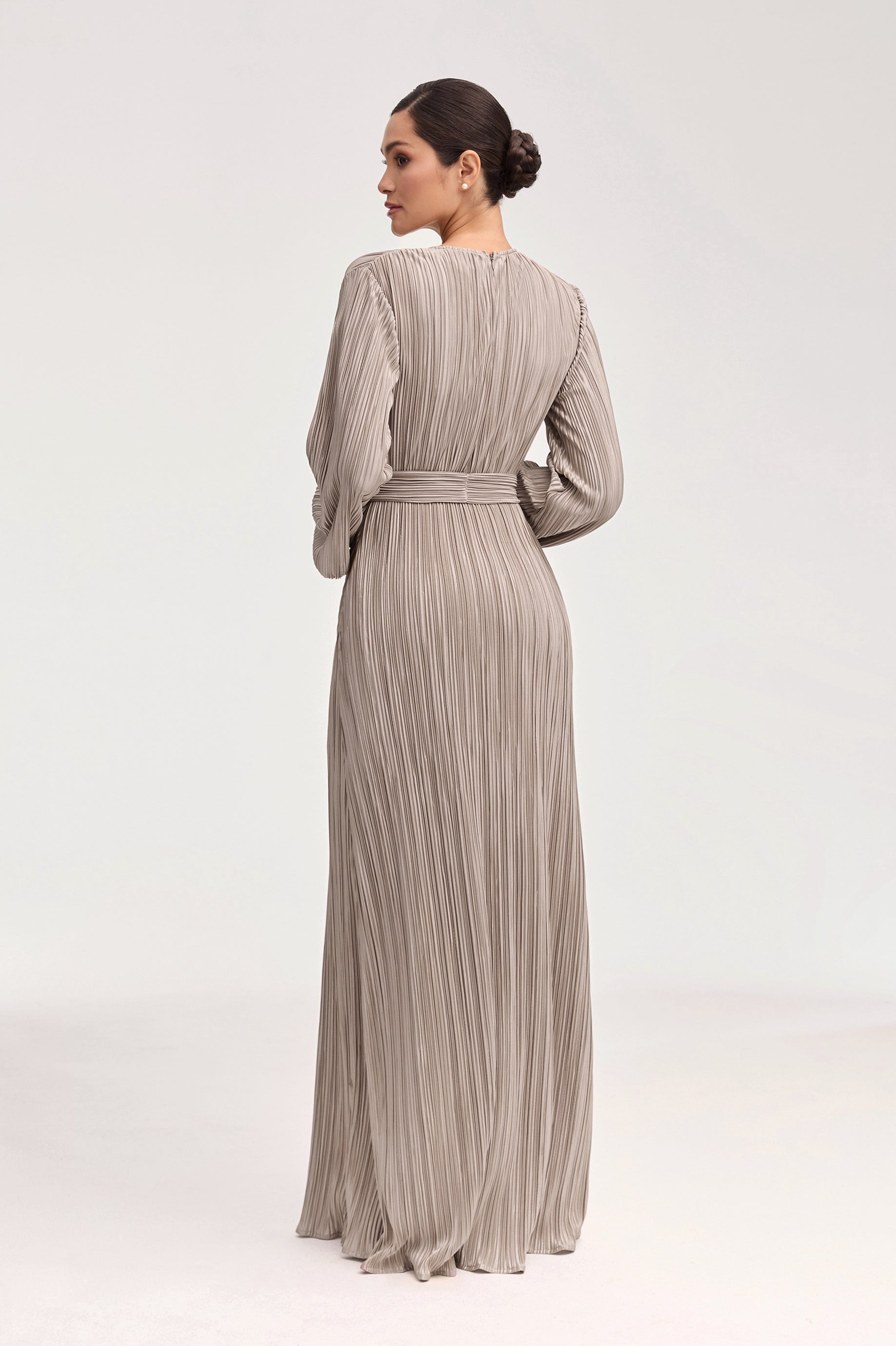 Stacey Satin Plisse Maxi Dress - Taupe