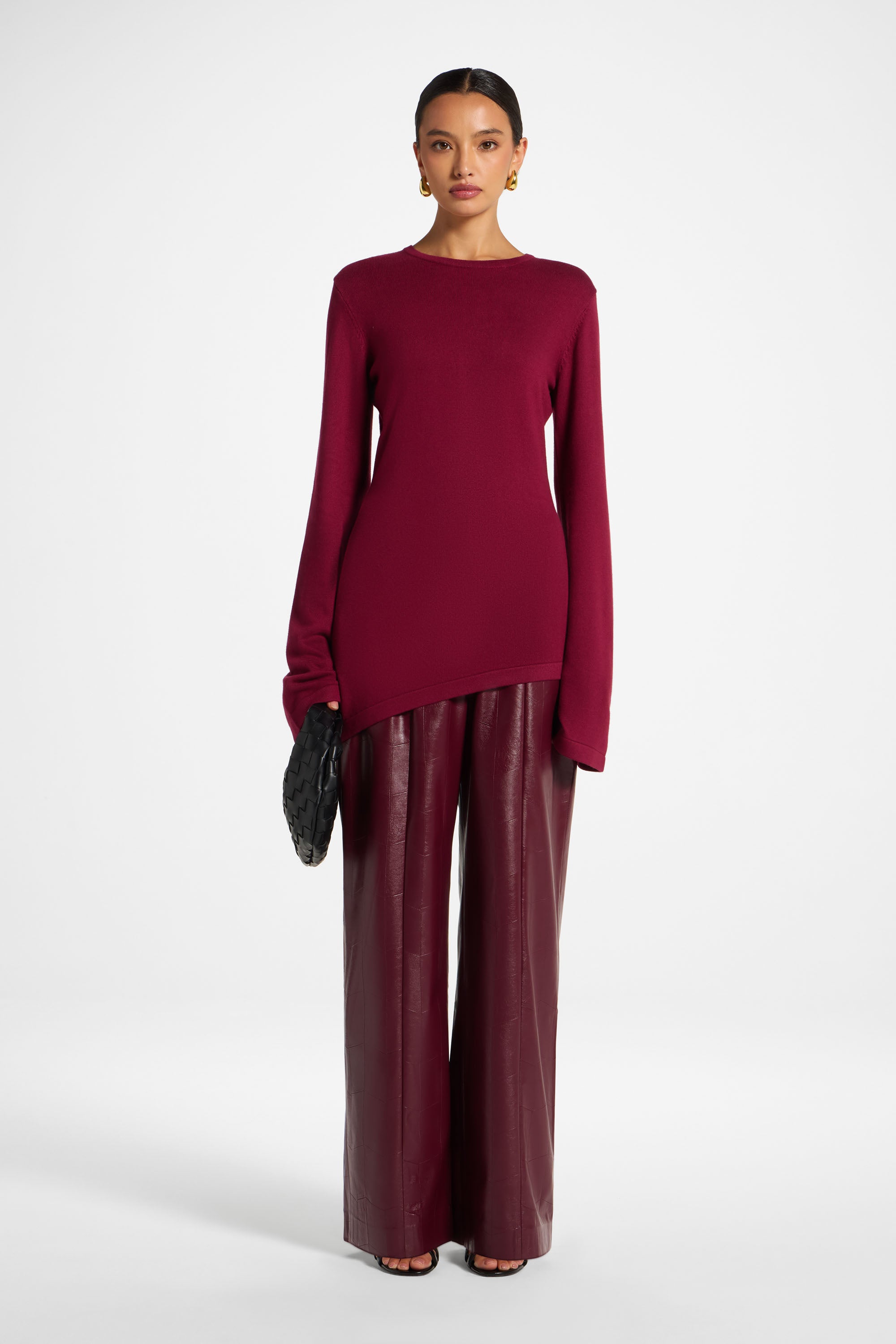 Viscose Asymmetric Knit Top - Berry