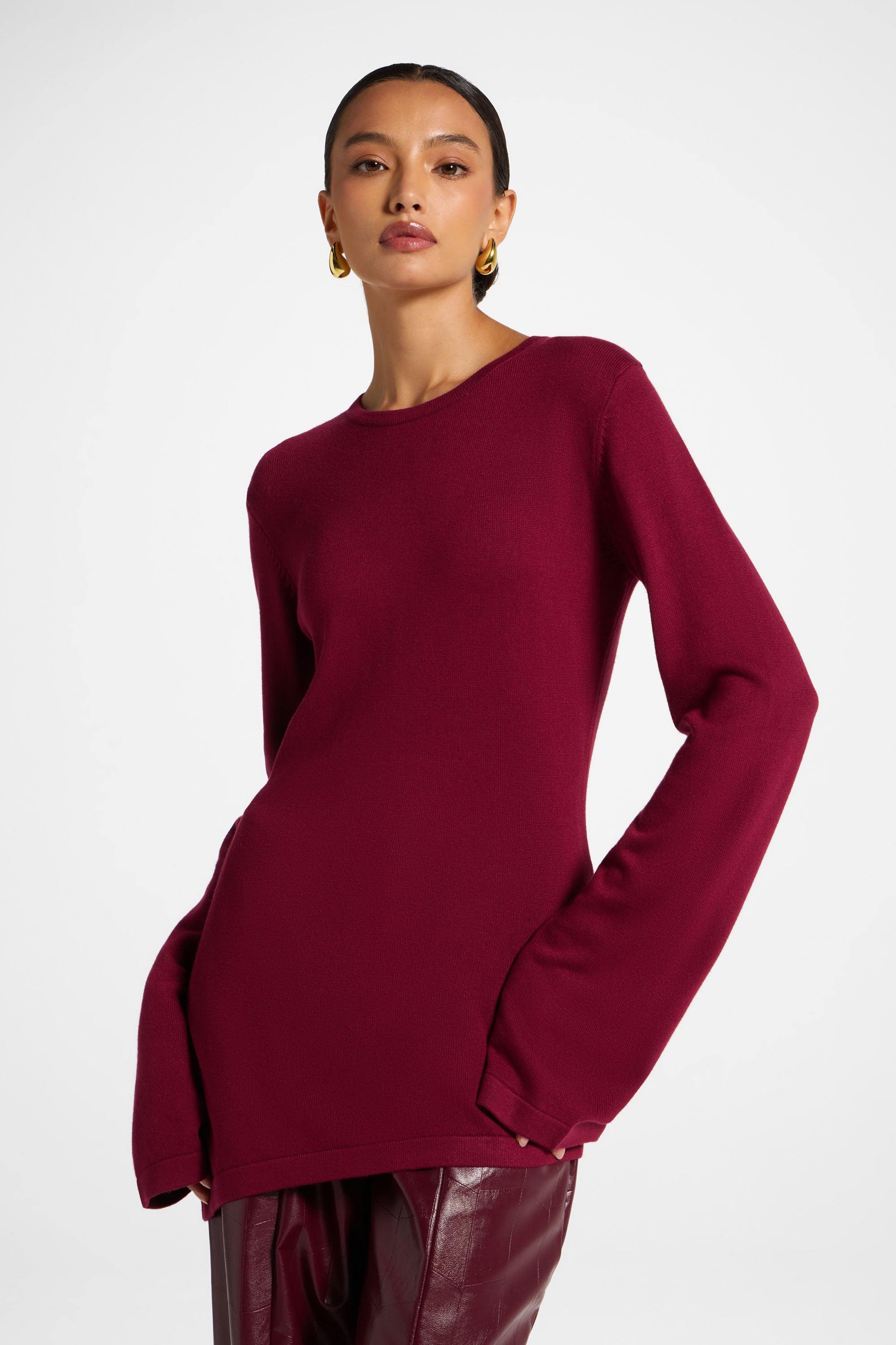 Viscose Asymmetric Knit Top - Berry