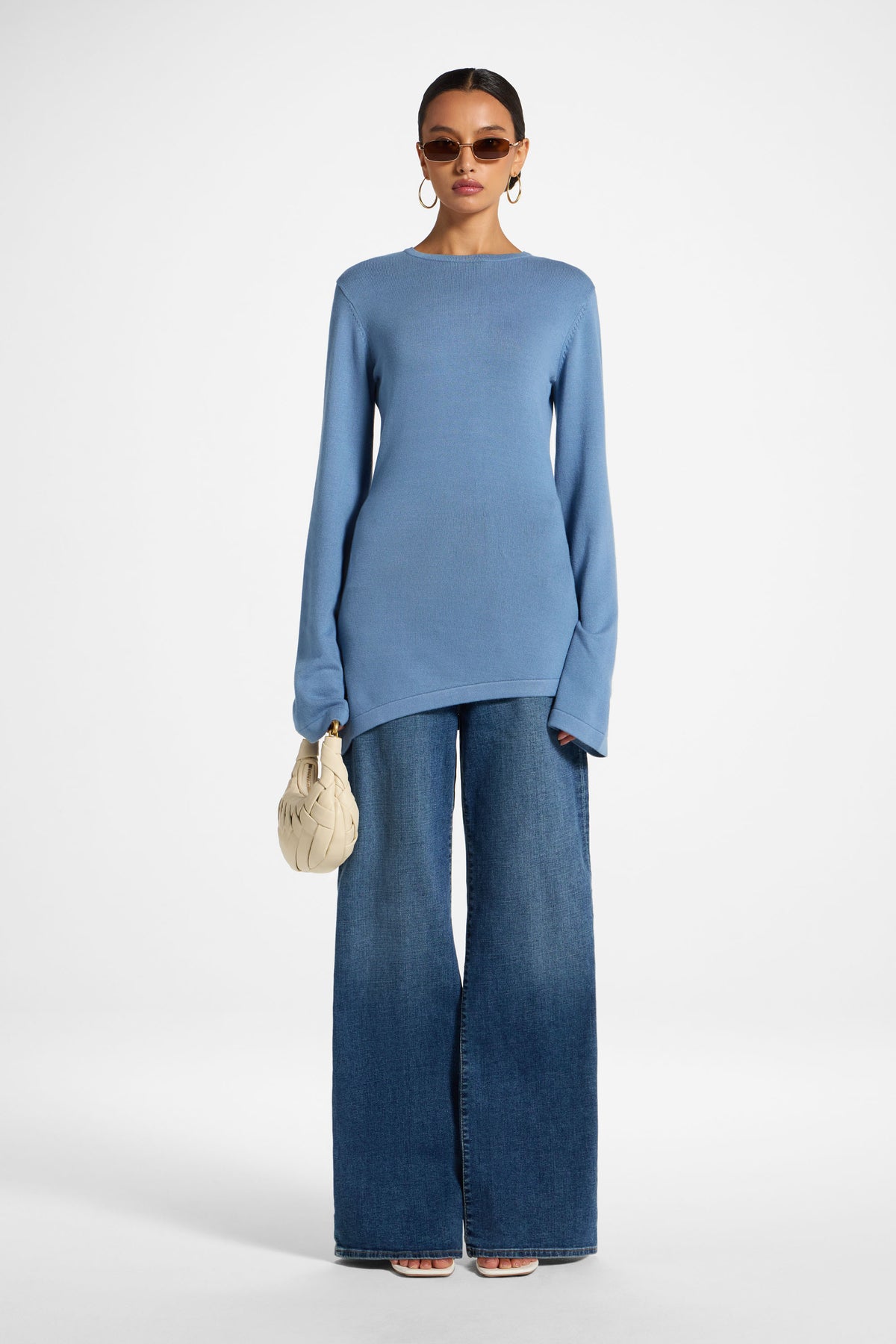 Viscose Asymmetric Knit Top - Denim