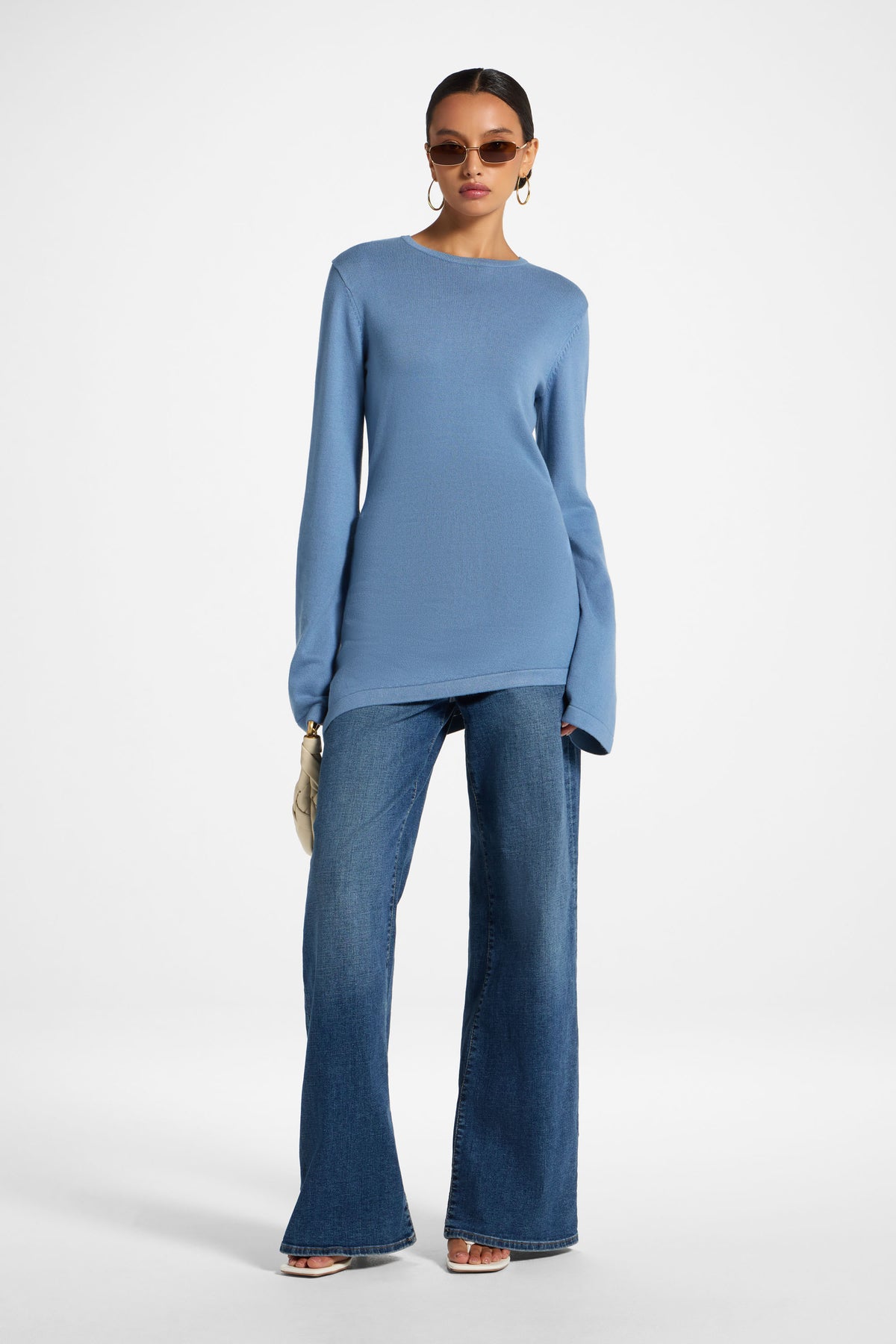 Viscose Asymmetric Knit Top - Denim